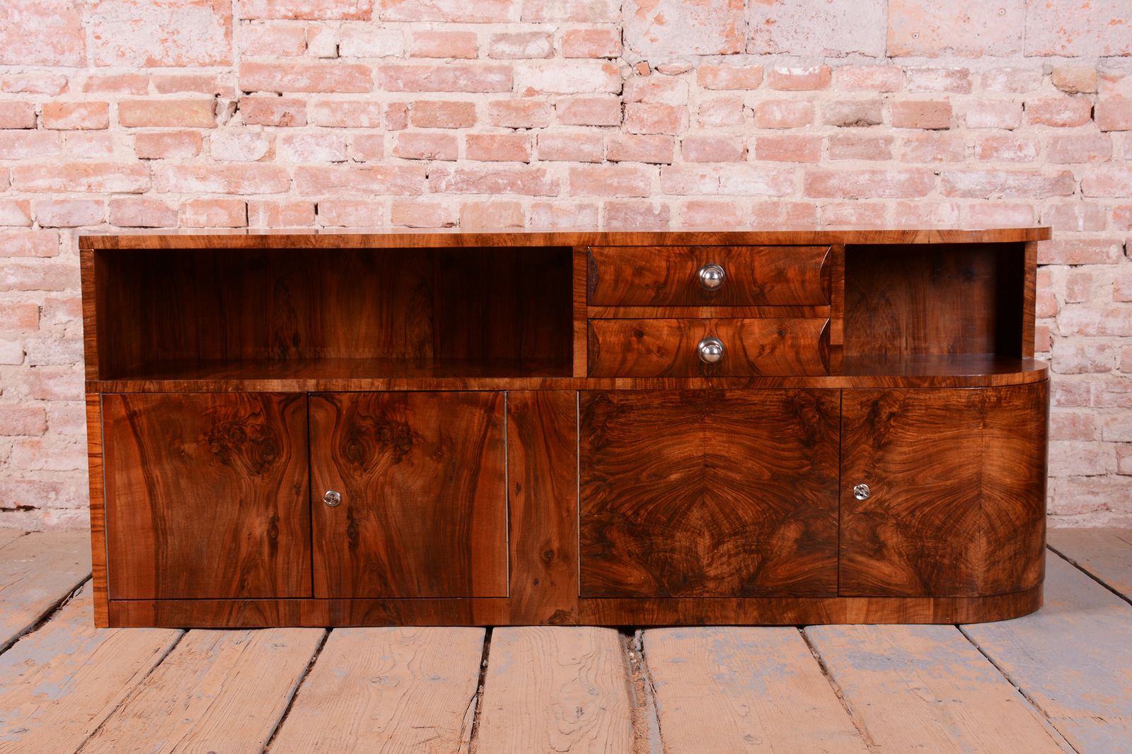 Restored Art Deco Buffet, Walnut, Chrome, Steel, Revived Polish, Czech, 1920s photo 1600.0