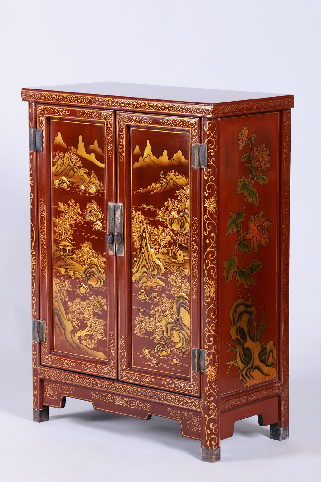 Original Asian Style Small Cabinet, Wood, Lacquer, Paint, China, 1850s