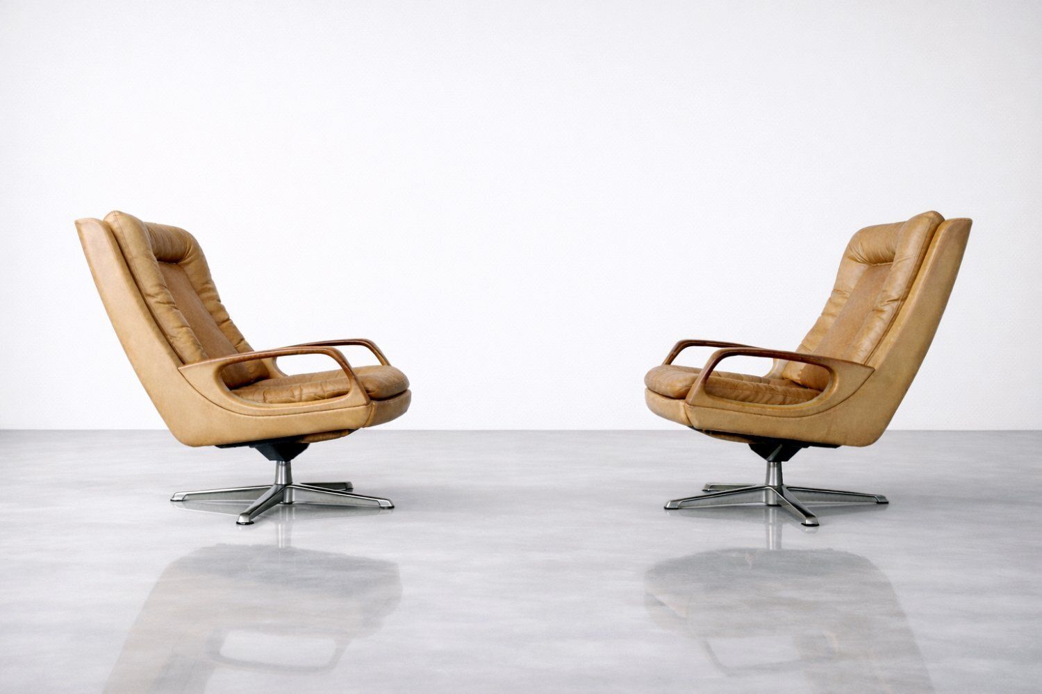 photo for sale Mid Century Modern German Leather Swivel Chairs From Carl Straub, 1950s, Set Of 2