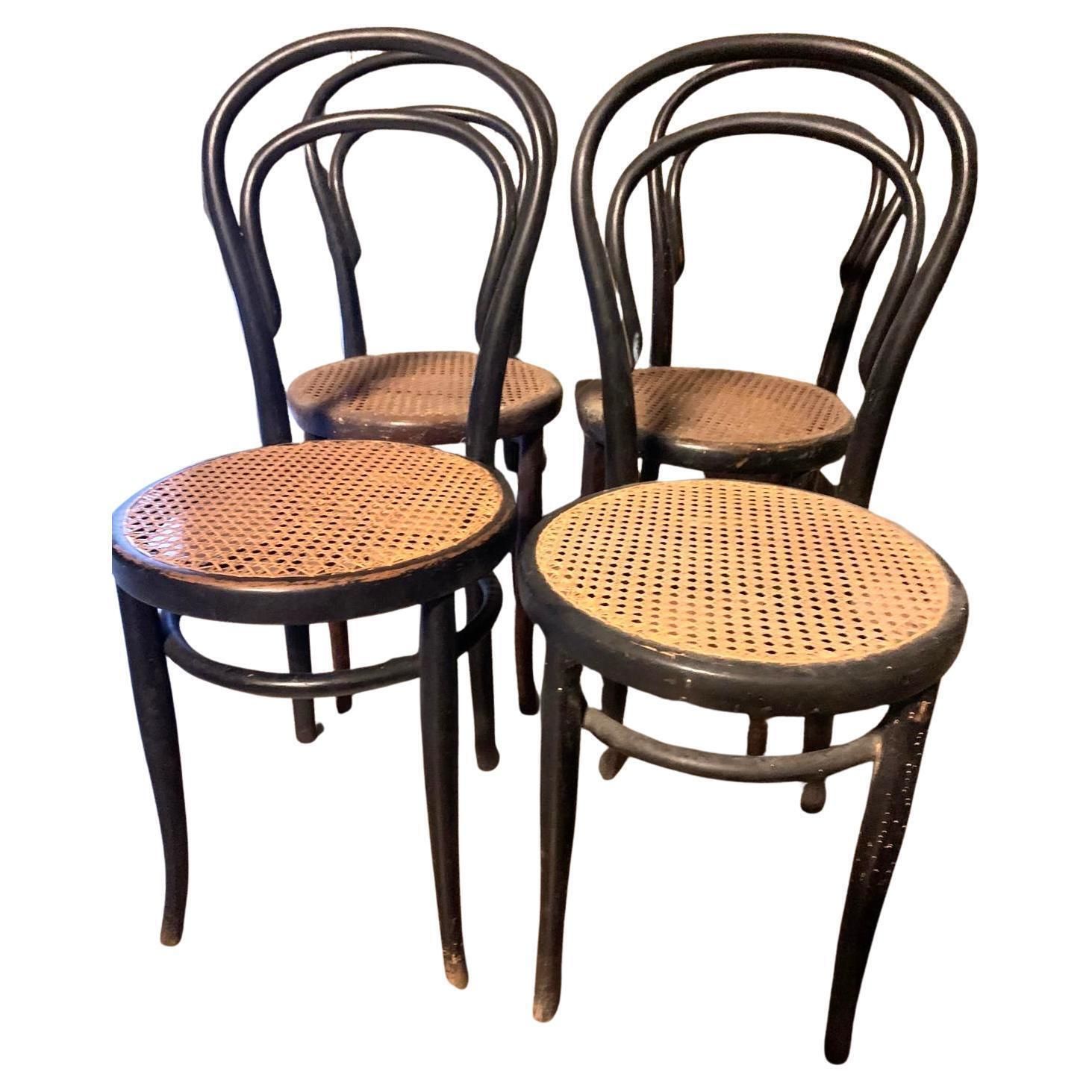 Set 4 Bentwood And Vienna Straw Chairs, J. & J. Khon Brand, Austria