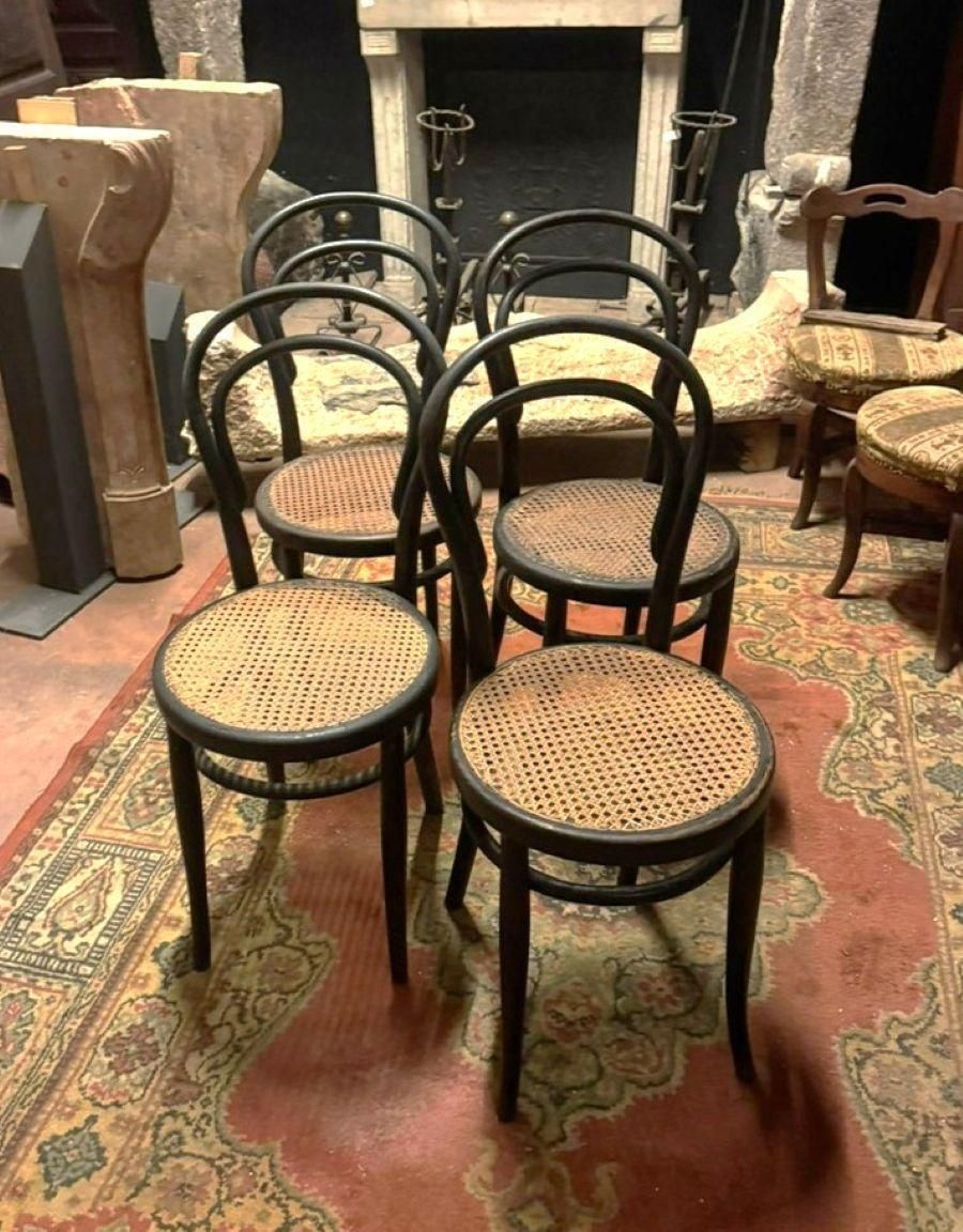 Set 4 Bentwood And Vienna Straw Chairs, J. & J. Khon Brand, Austria photo furniture