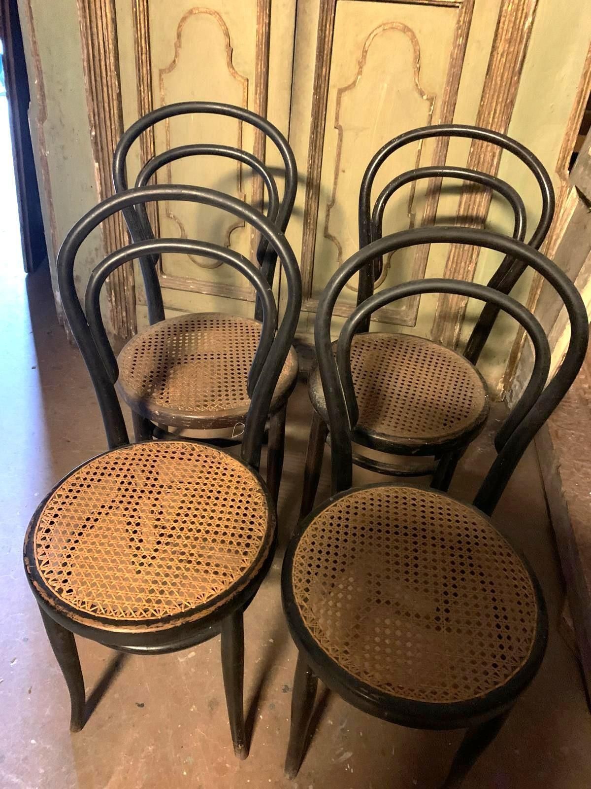 photo furniture Set 4 Bentwood And Vienna Straw Chairs, J. & J. Khon Brand, Austria