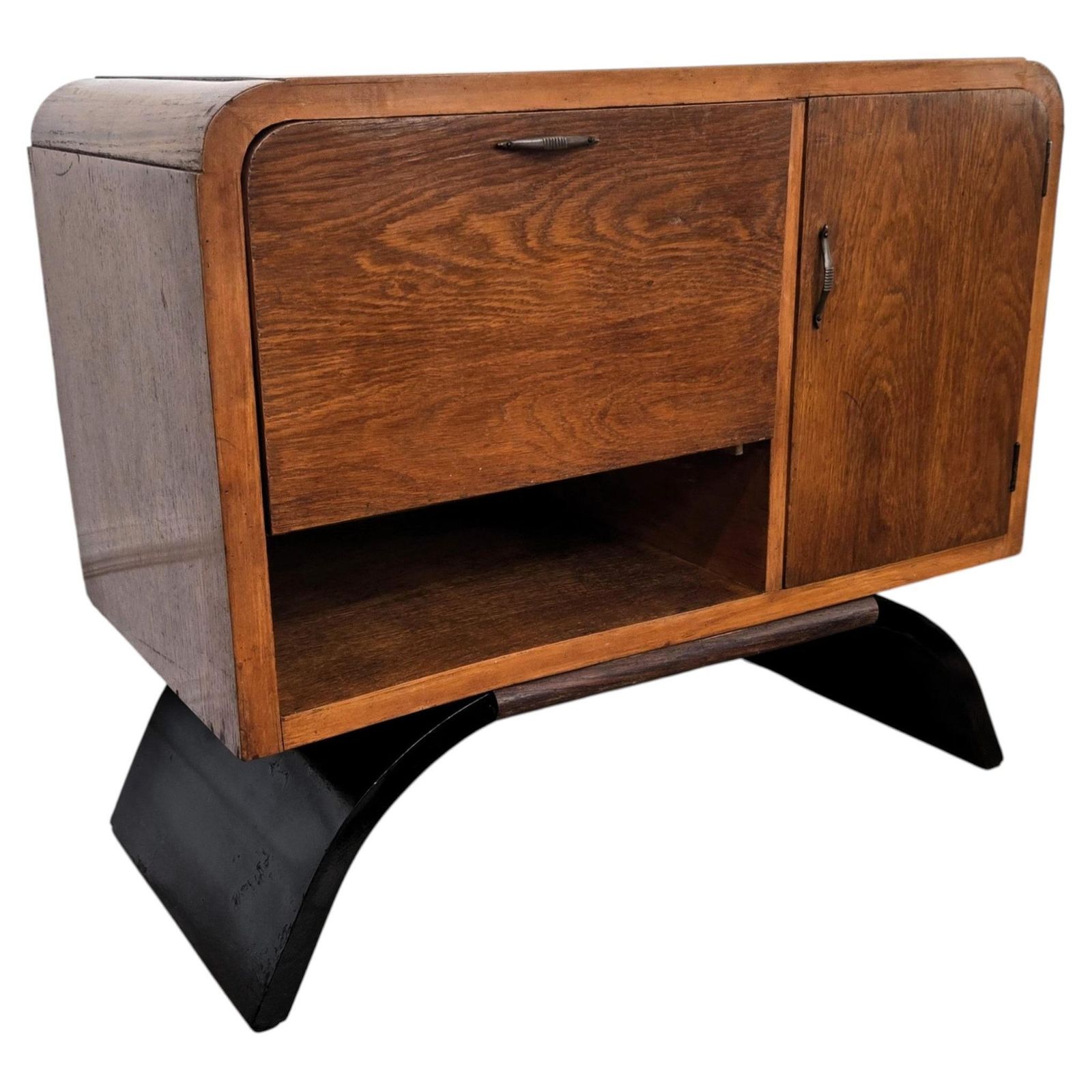1950s Art Deco Mid Century Italian Walnut Burl And Mirror Mosaic Dry Bar Cabinet