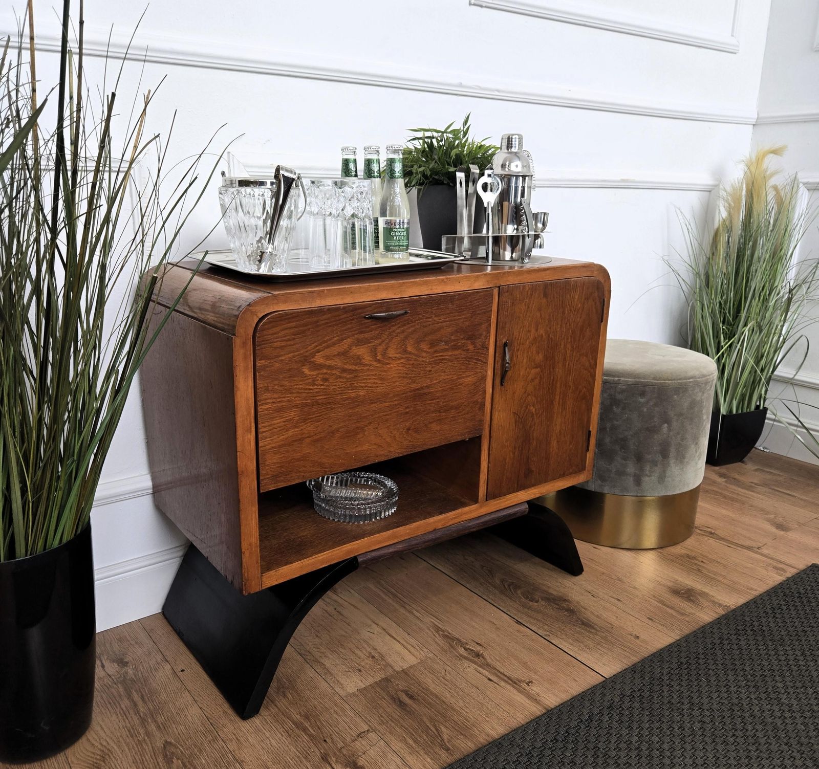 1950s Art Deco Mid Century Italian Walnut Burl And Mirror Mosaic Dry Bar Cabinet photo furniture