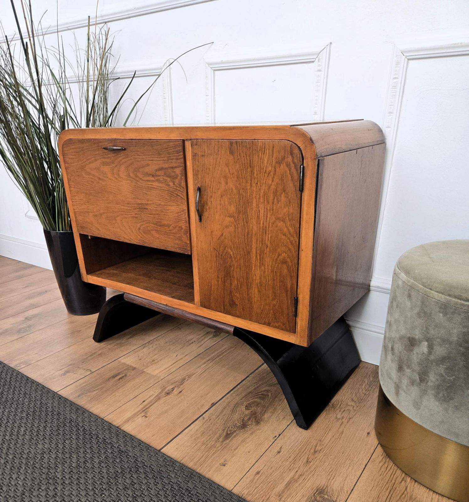 photo furniture 1950s Art Deco Mid Century Italian Walnut Burl And Mirror Mosaic Dry Bar Cabinet
