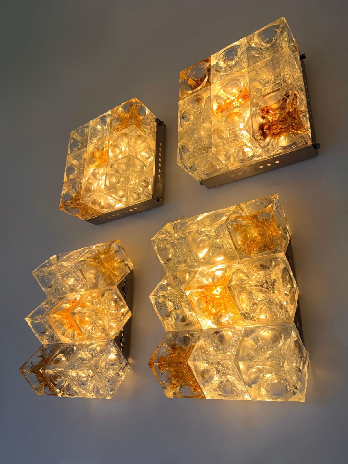 Pair Of Glass Cube Square Metal Sconces By Poliarte, Italy, 1970s photo 6533.0