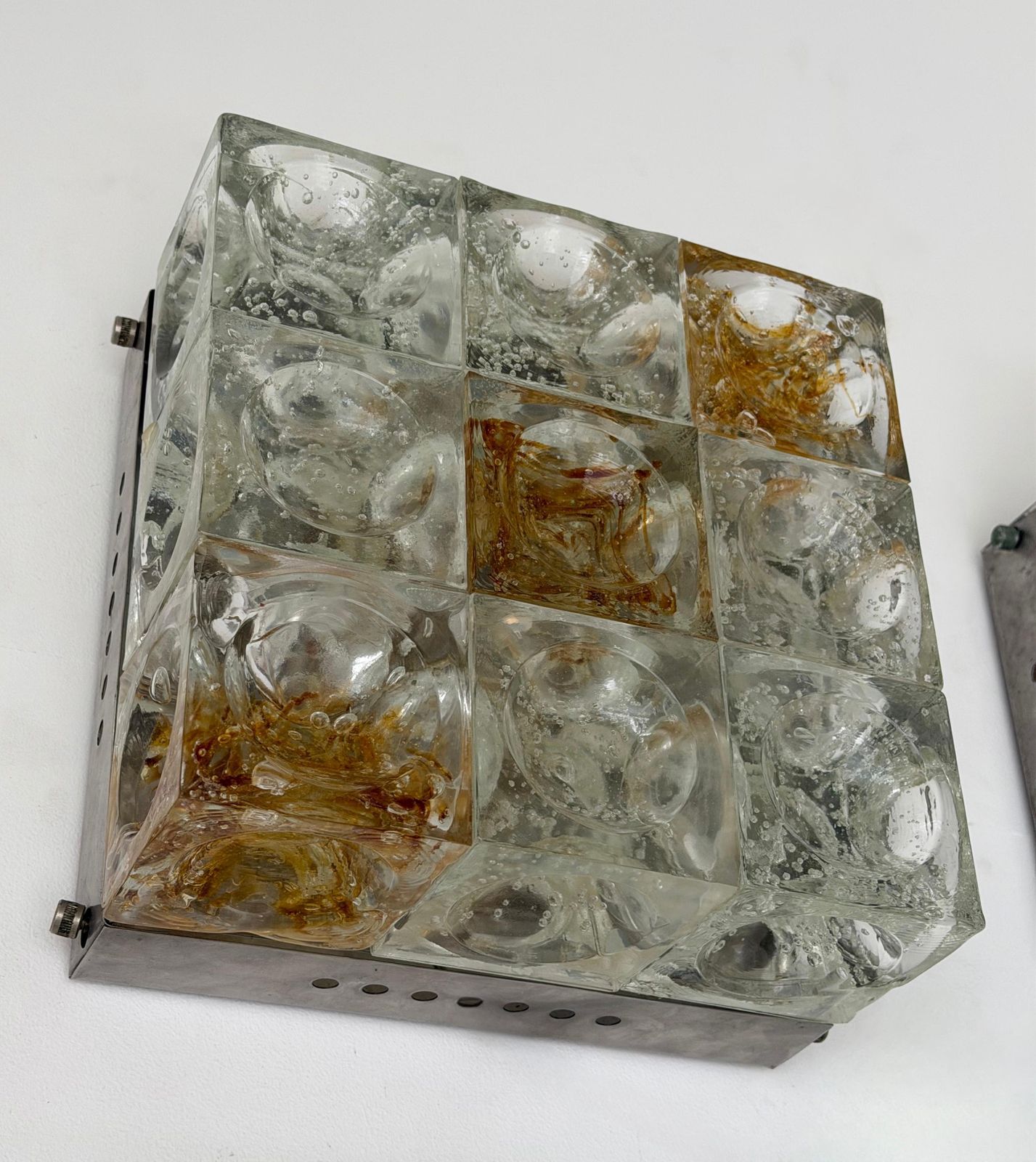 Pair Of Glass Cube Square Metal Sconces By Poliarte, Italy, 1970s photo vintage