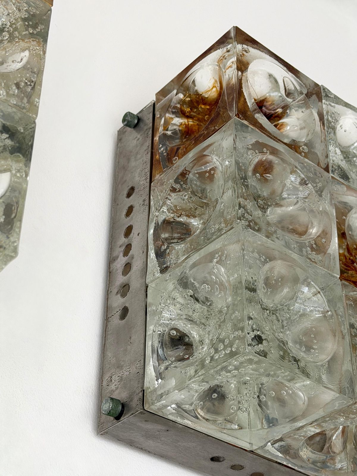 6533.0 Pair Of Glass Cube Square Metal Sconces By Poliarte, Italy, 1970s photo