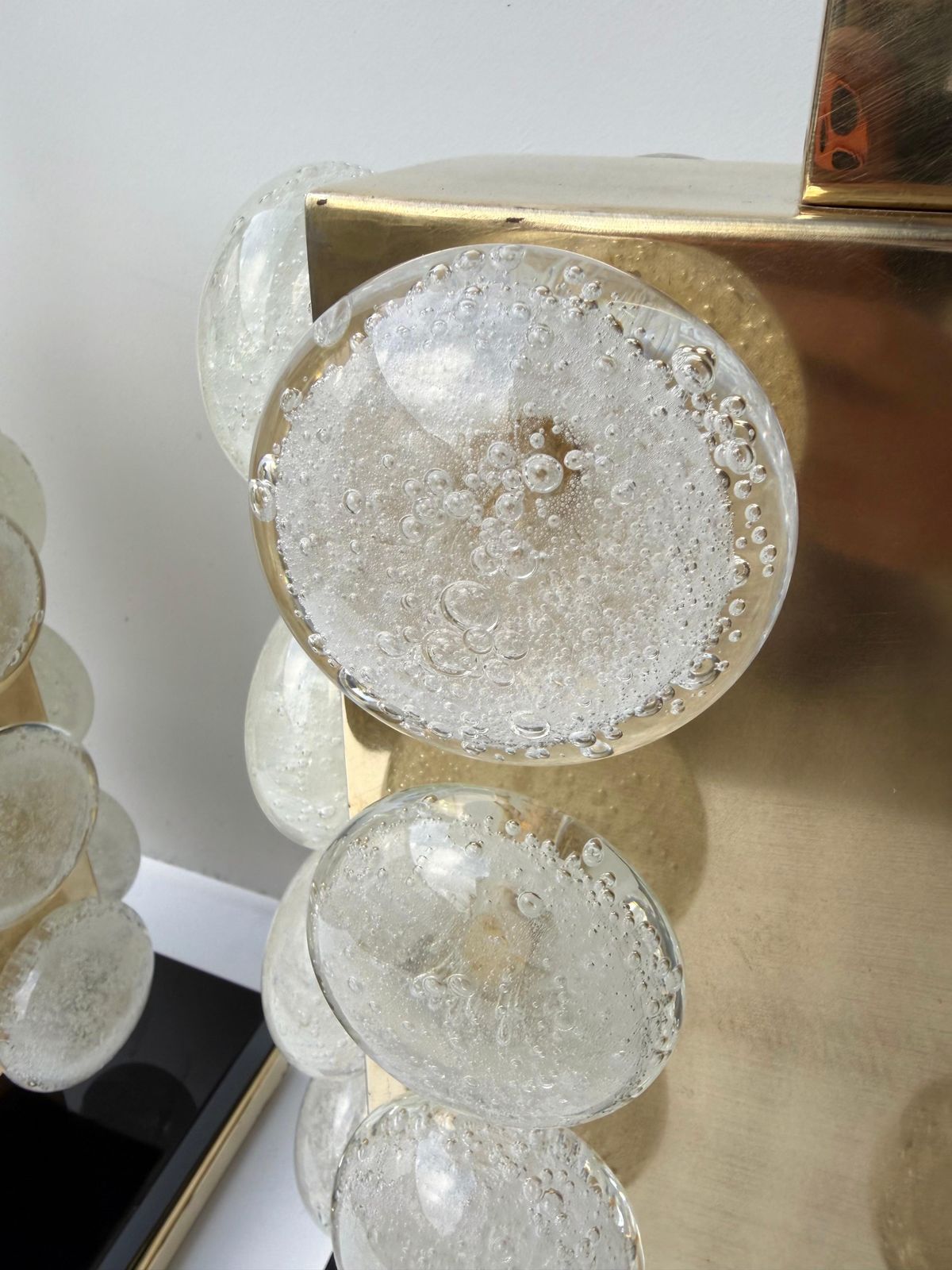 Contemporary Pair Of Brass And Murano Glass Macaroons Lamps, Italy photo vintage