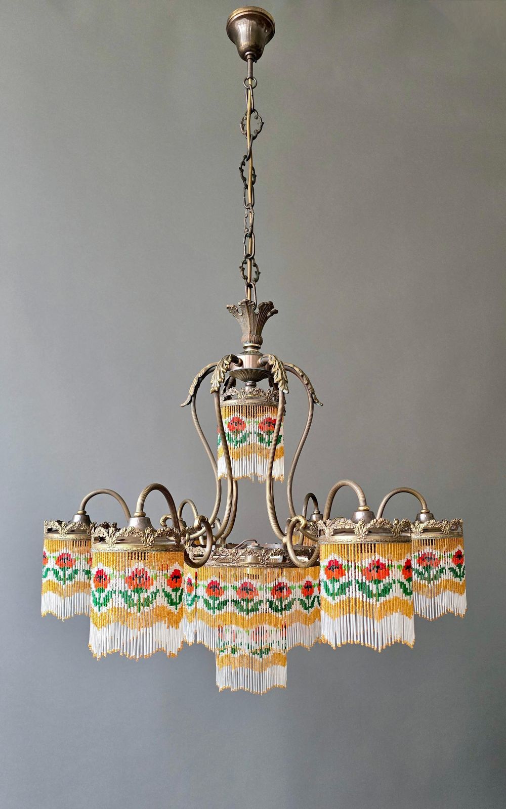 Beaded Glass Chandelier With Floral Motif photo buy