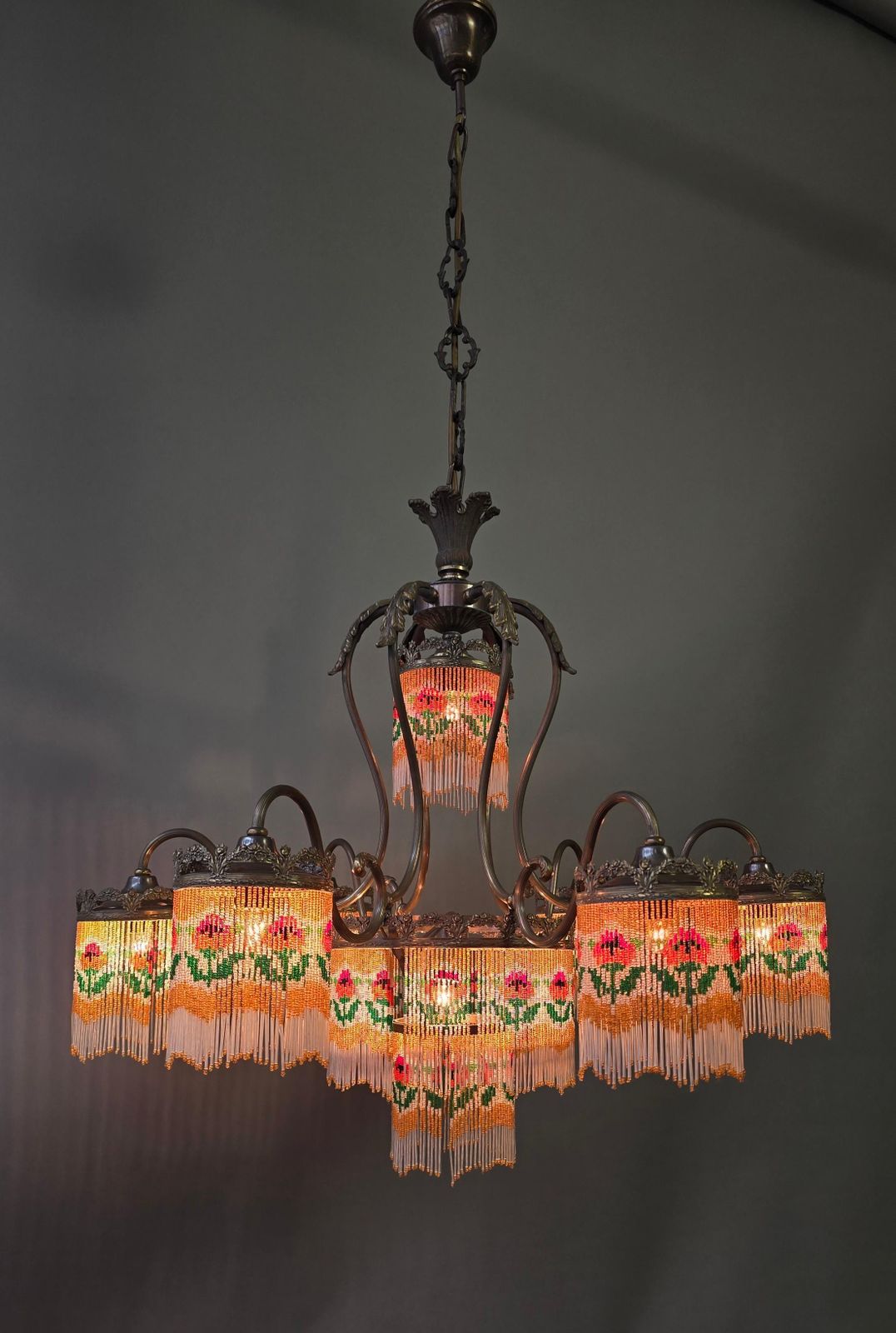 photo for sale Beaded Glass Chandelier With Floral Motif