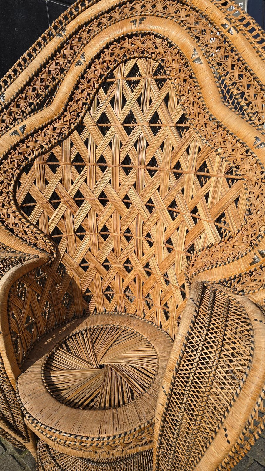 Large Handwoven Rattan Peacock Chair, Southeast Asia, 1960s–1970s photo vintage