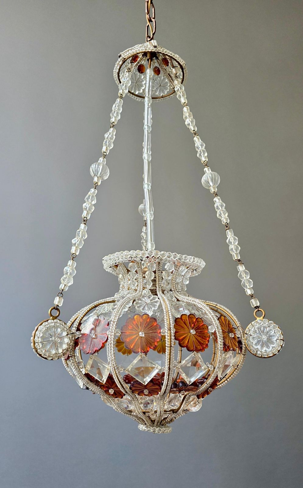 photo furniture Antique Beaded Glass Chandelier With Amber Floral Elements, Europe, Circa 1920s