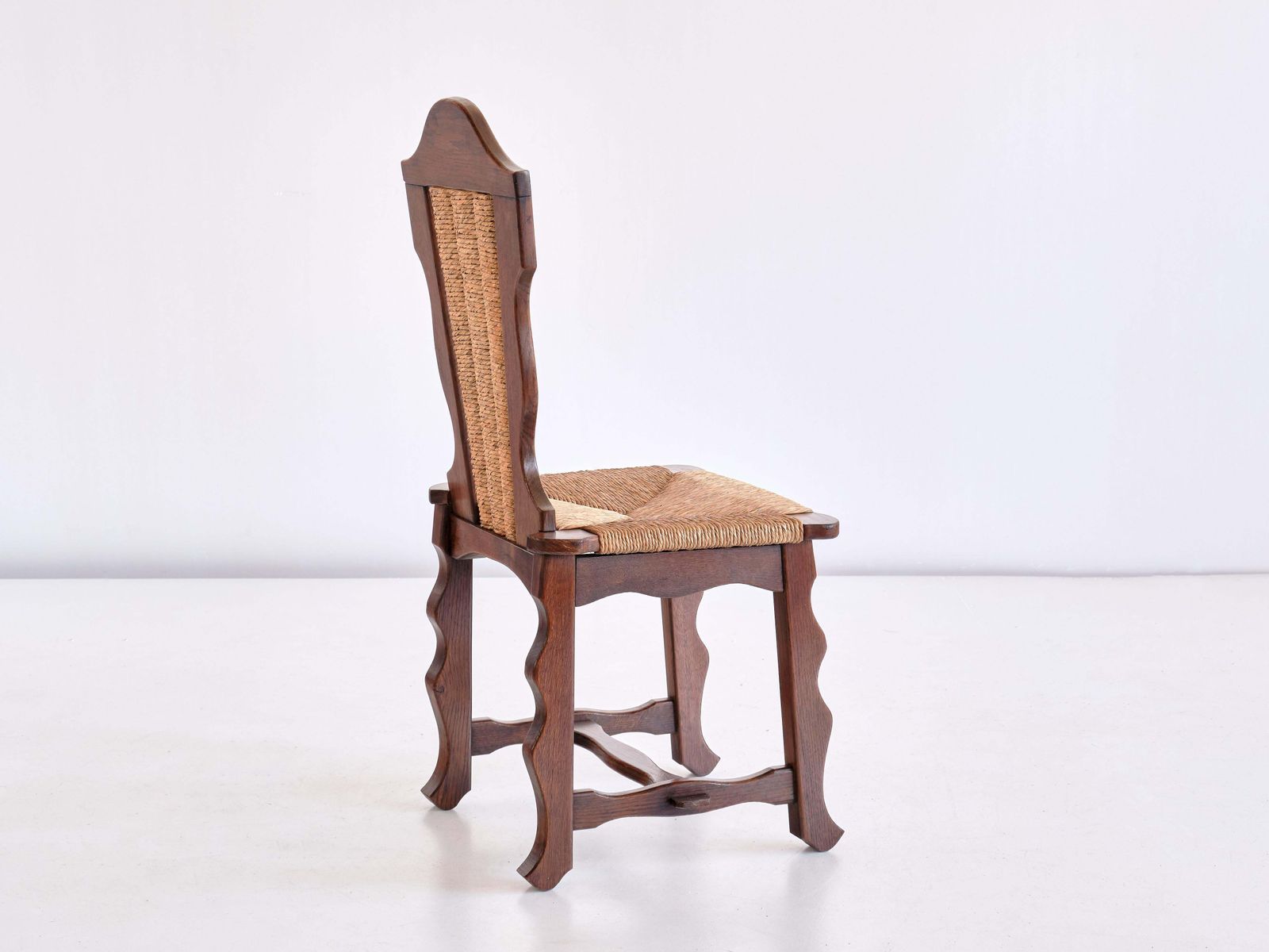 photo for sale Set Of Six Victor Courtray Attributed Dining Chairs In Oak And Rush, 1950s