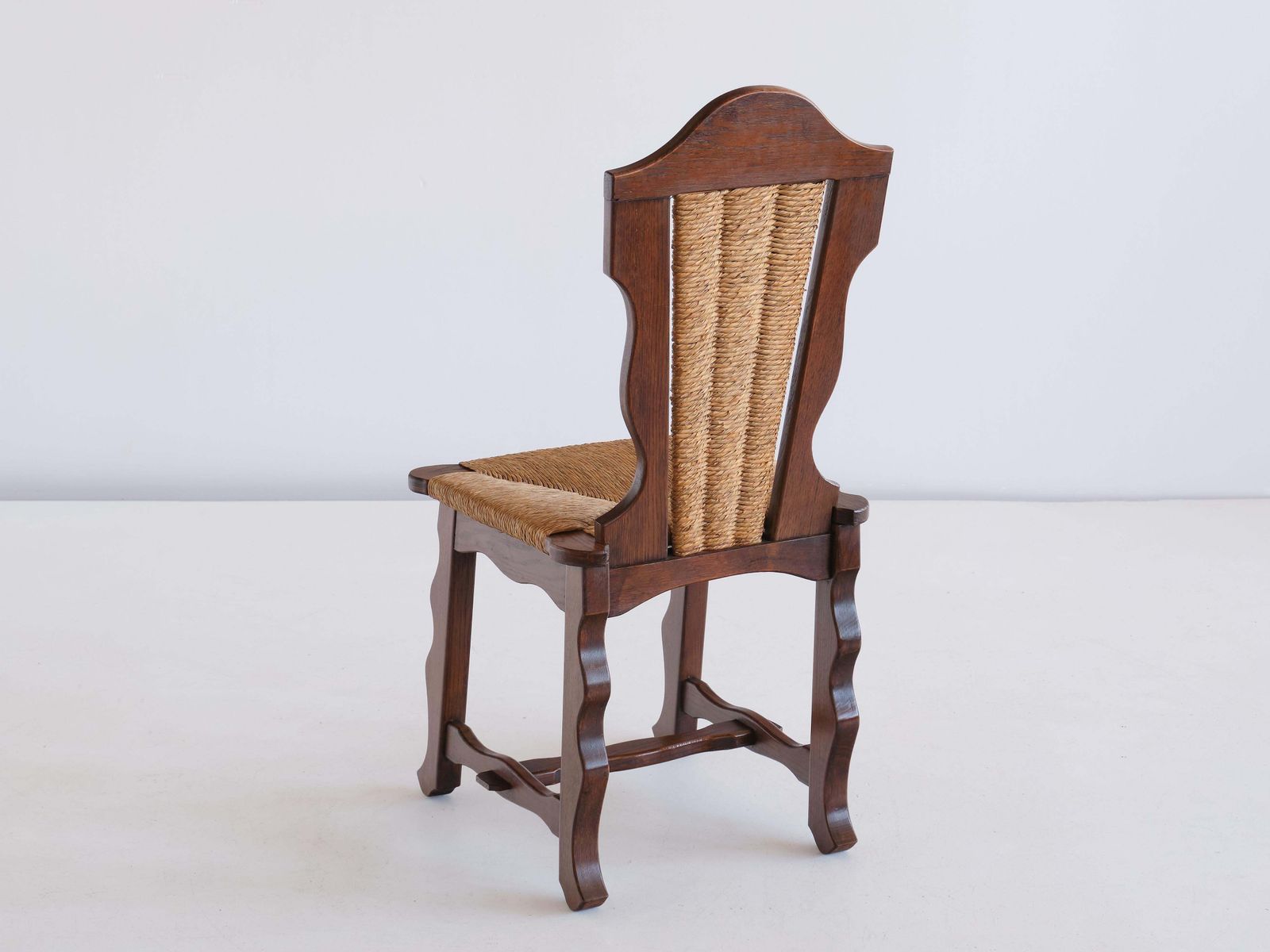 Furniture Set Of Six Victor Courtray Attributed Dining Chairs In Oak And Rush, 1950s photo