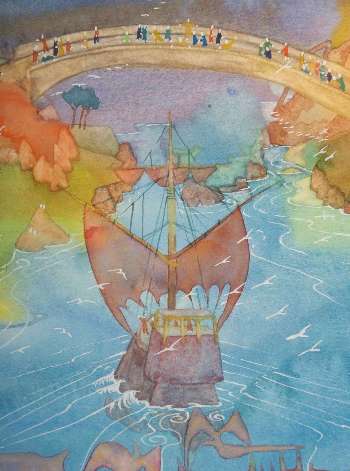 Framed Watercolour Coaster Representing A View Of Asia By Patrick Gannat. photo for sale