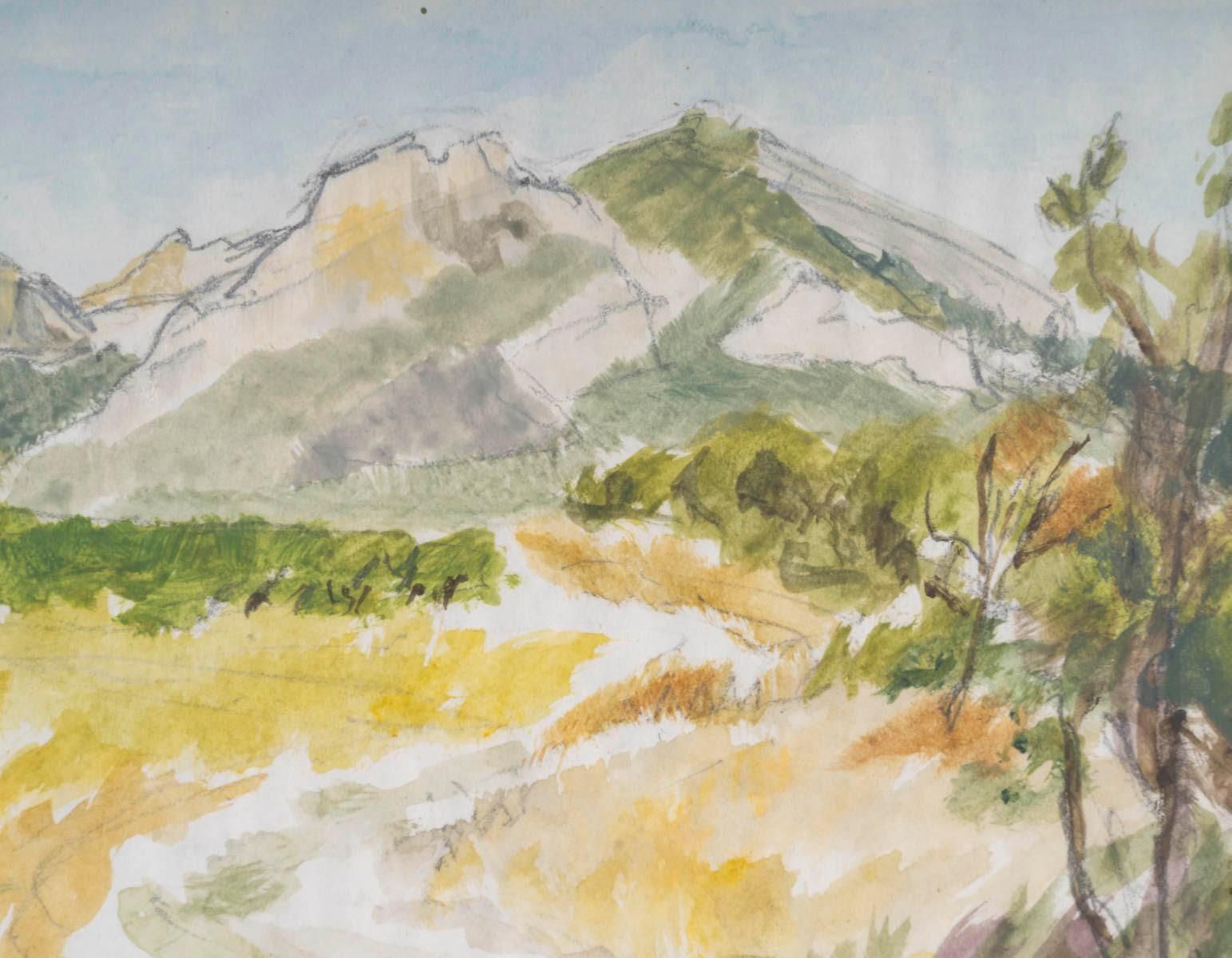Watercolour On Paper By Evelyne Luez, Framed Under Glass. photo for sale
