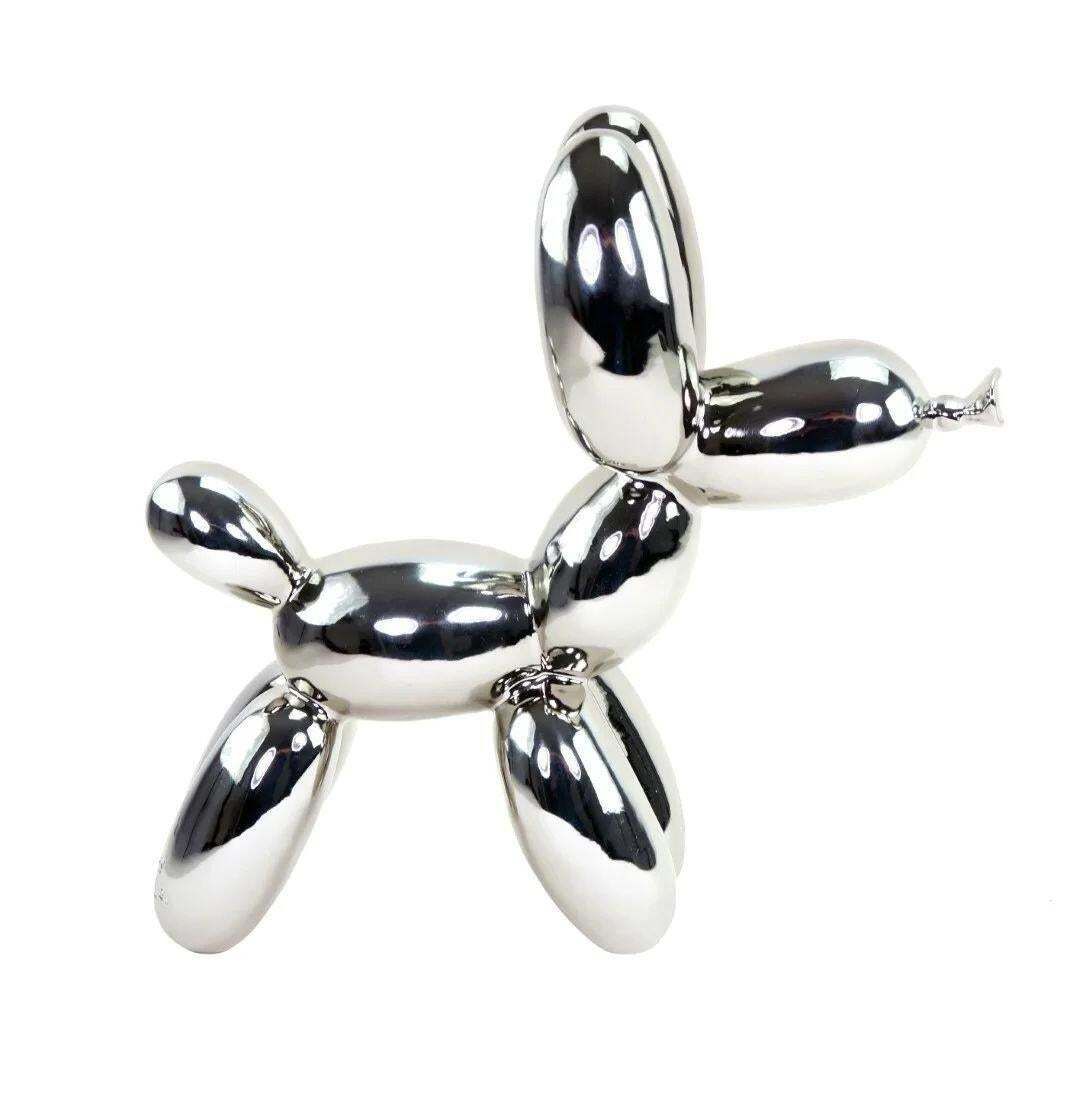 Contemporary Art Piece Balloon Dog Sculpture In Bronze Silvered photo furniture