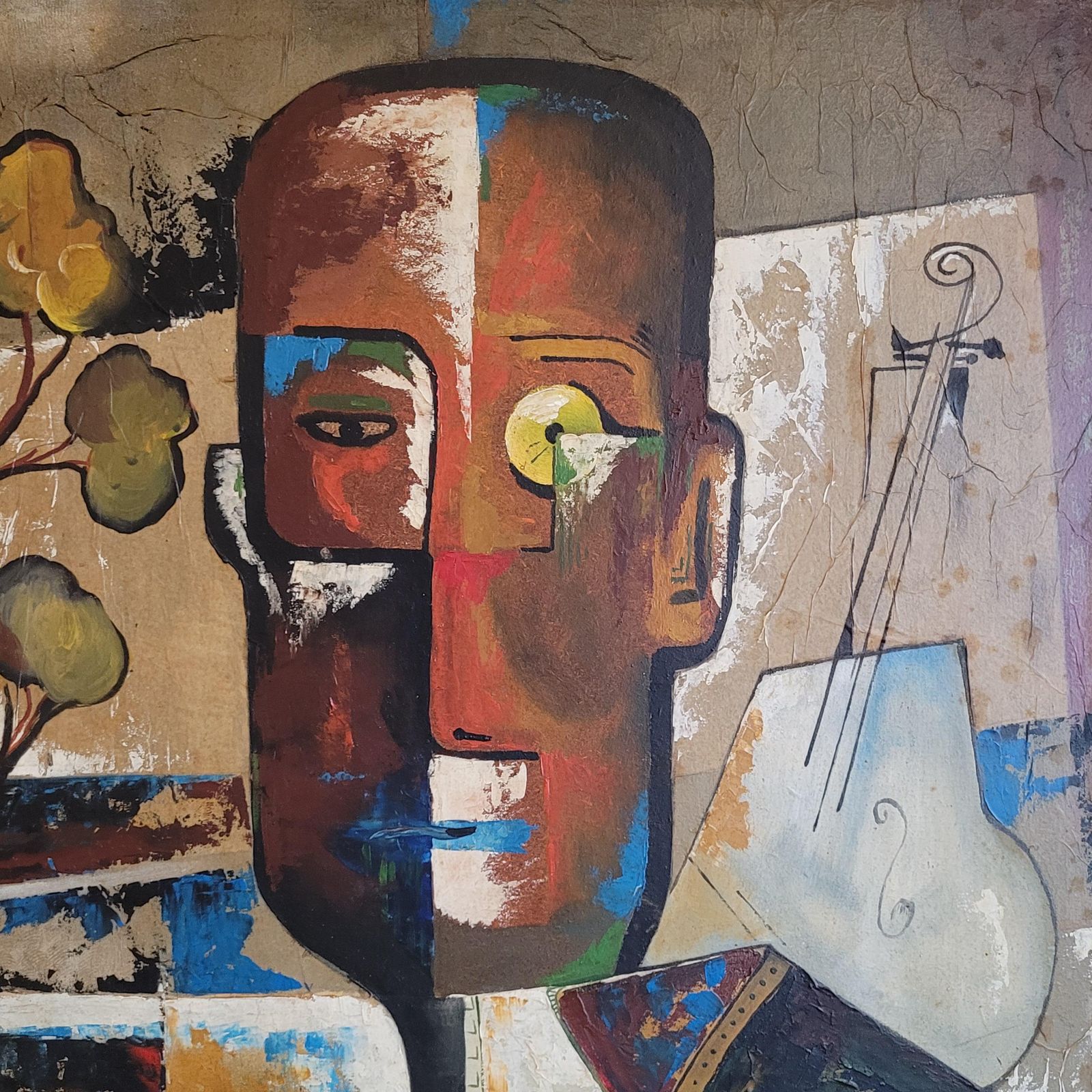 Cubist Inspired Portrait, Oil On Board, Framed, Late 20th Century By Marius Oddo photo furniture