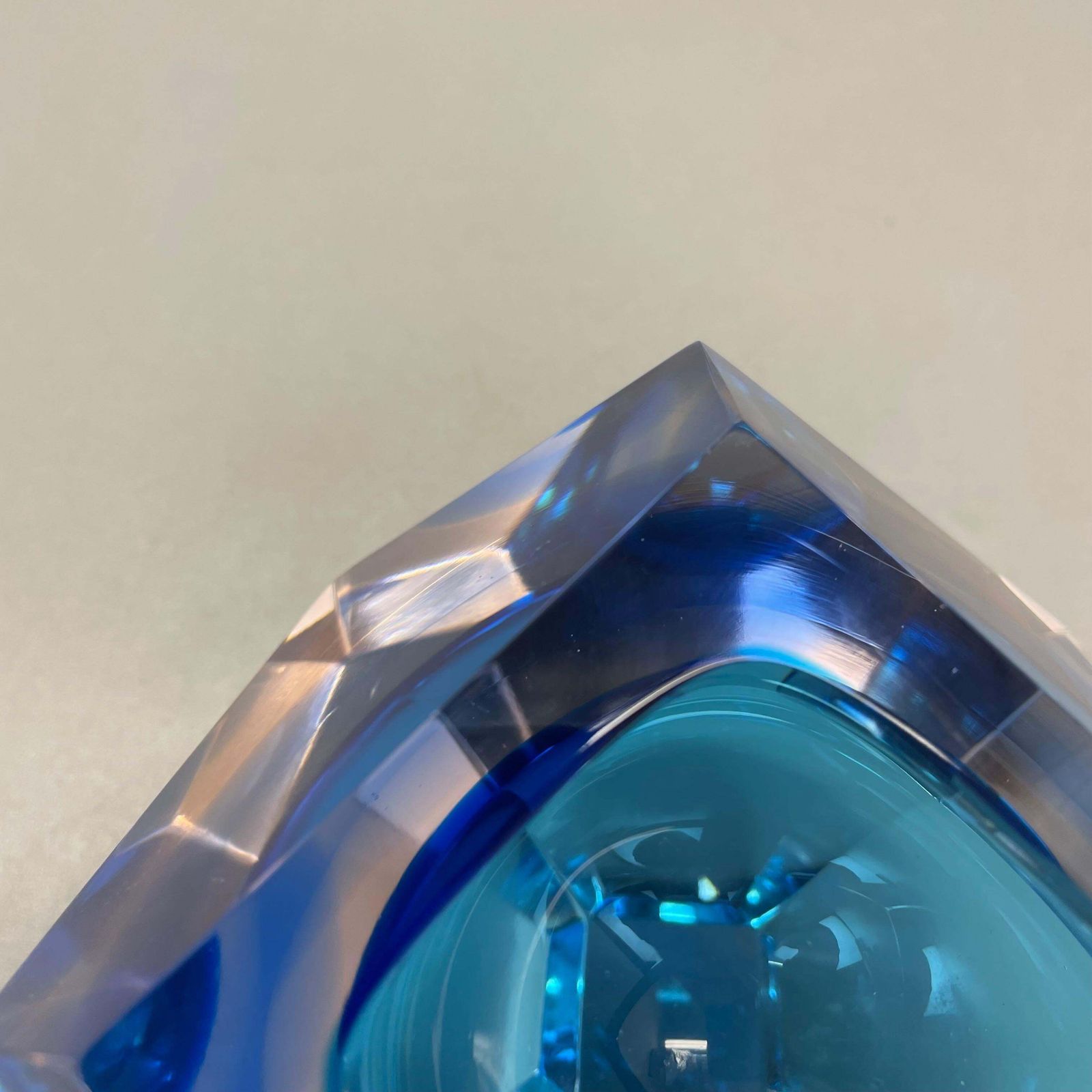 Home Decor 1.4kg Murano Glass Faceted "Diamond" Sommerso Bowl By Flavio Poli, Italy, 1970s photo