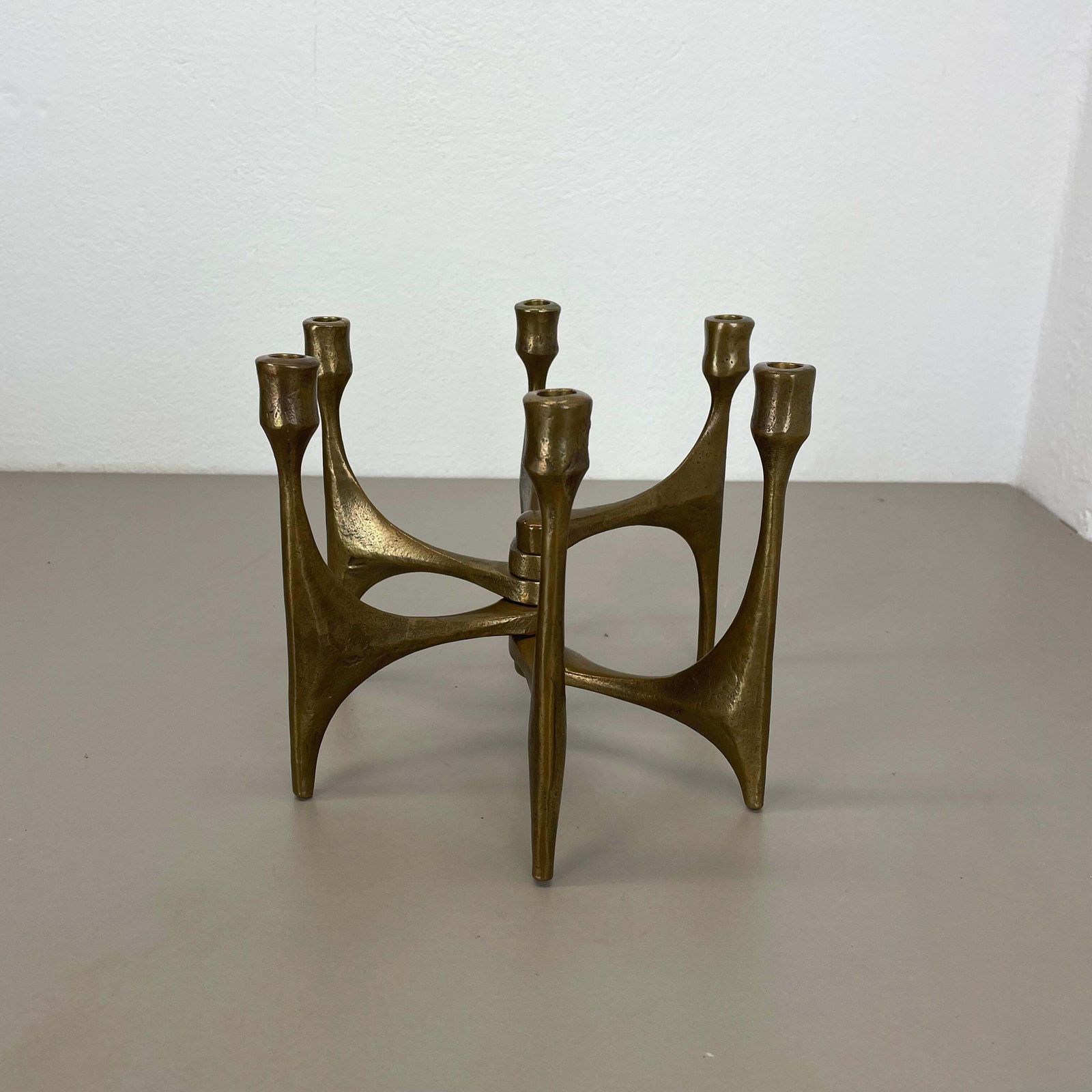 Large Midcentury Brutalist Bronze Candleholder By Michael Harjes, Germany, 1960 photo for sale