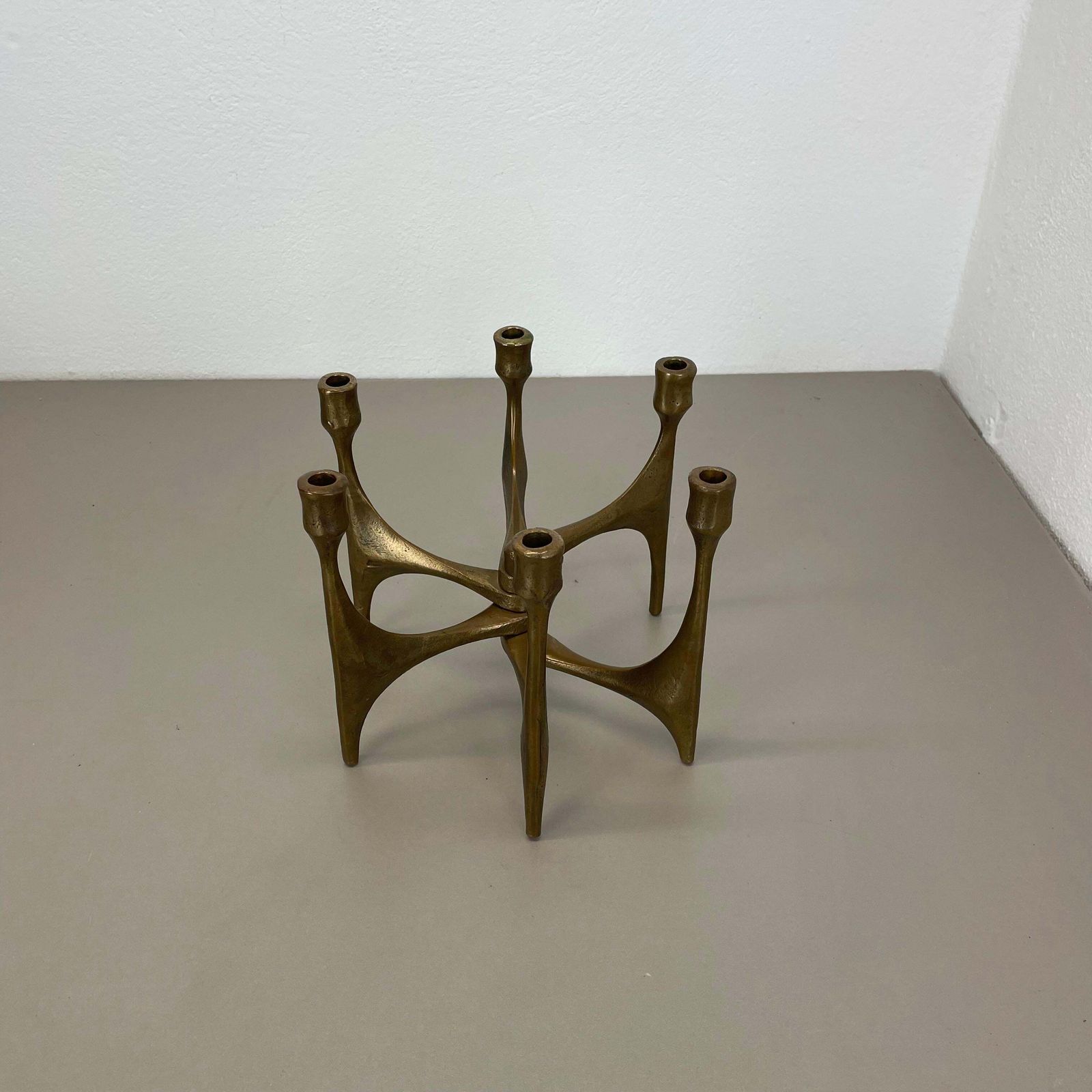 Large Midcentury Brutalist Bronze Candleholder By Michael Harjes, Germany, 1960 photo Home Decor