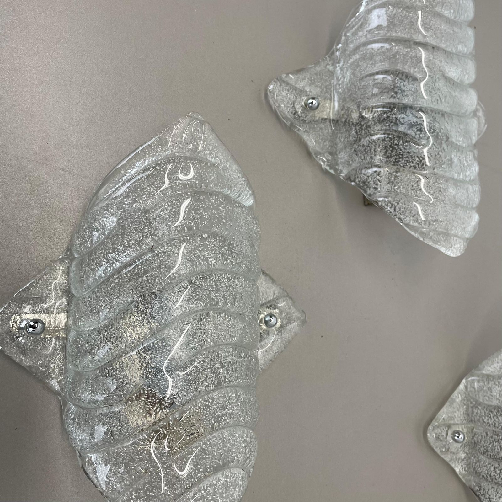 Lighting Set Of 3 Murano Ice Glass Wall Light Sconces Fischer Leuchten Germany, 1970 photo