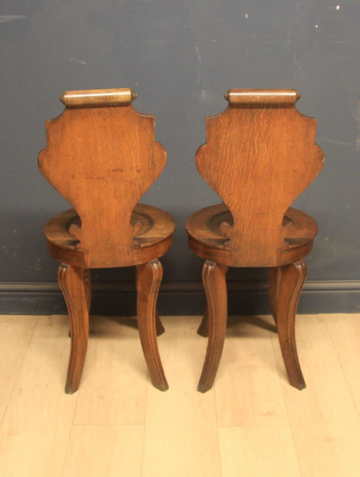 Antique Victorian Oak Pair Of Hall Chairs photo vinterior