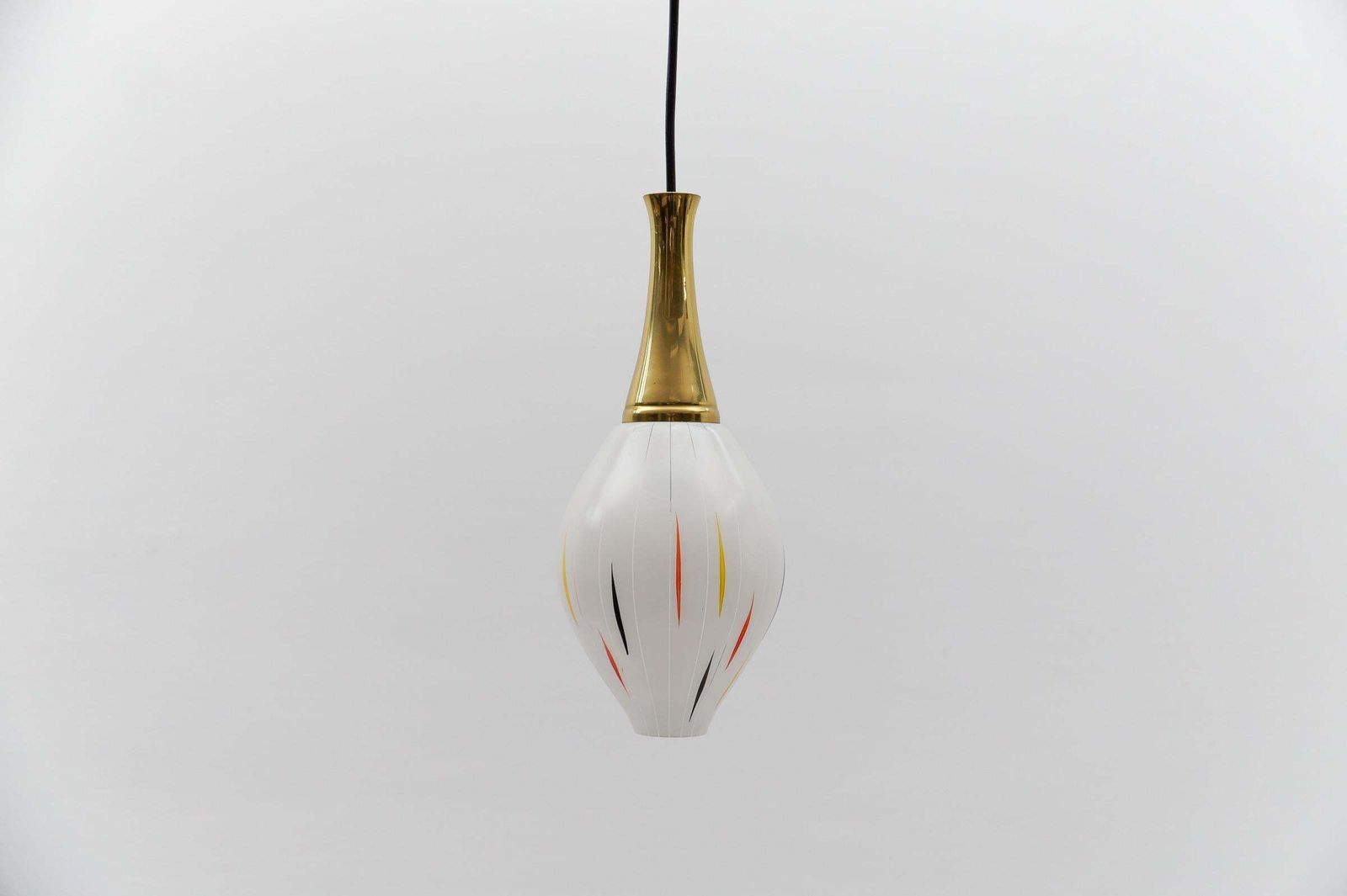 Lovely 50s Mouth Blown Glass Hanging Lamp With Brass, Germany Mid Century Modern photo Lighting