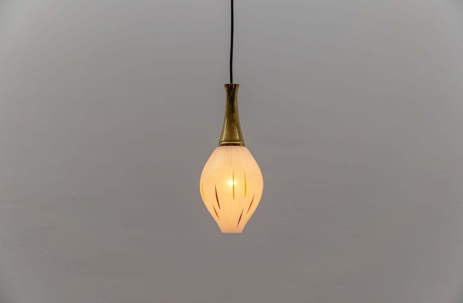 Lovely 50s Mouth Blown Glass Hanging Lamp With Brass, Germany Mid Century Modern photo buy