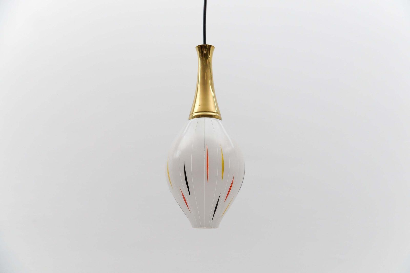 photo for sale Lovely 50s Mouth Blown Glass Hanging Lamp With Brass, Germany Mid Century Modern