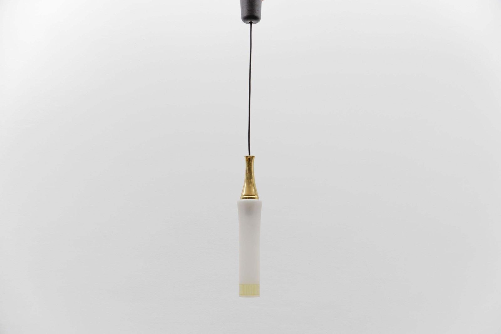Lovely Cylindrical Glass Hanging Lamp With Brass, Mid Century Modern, Germany photo buy