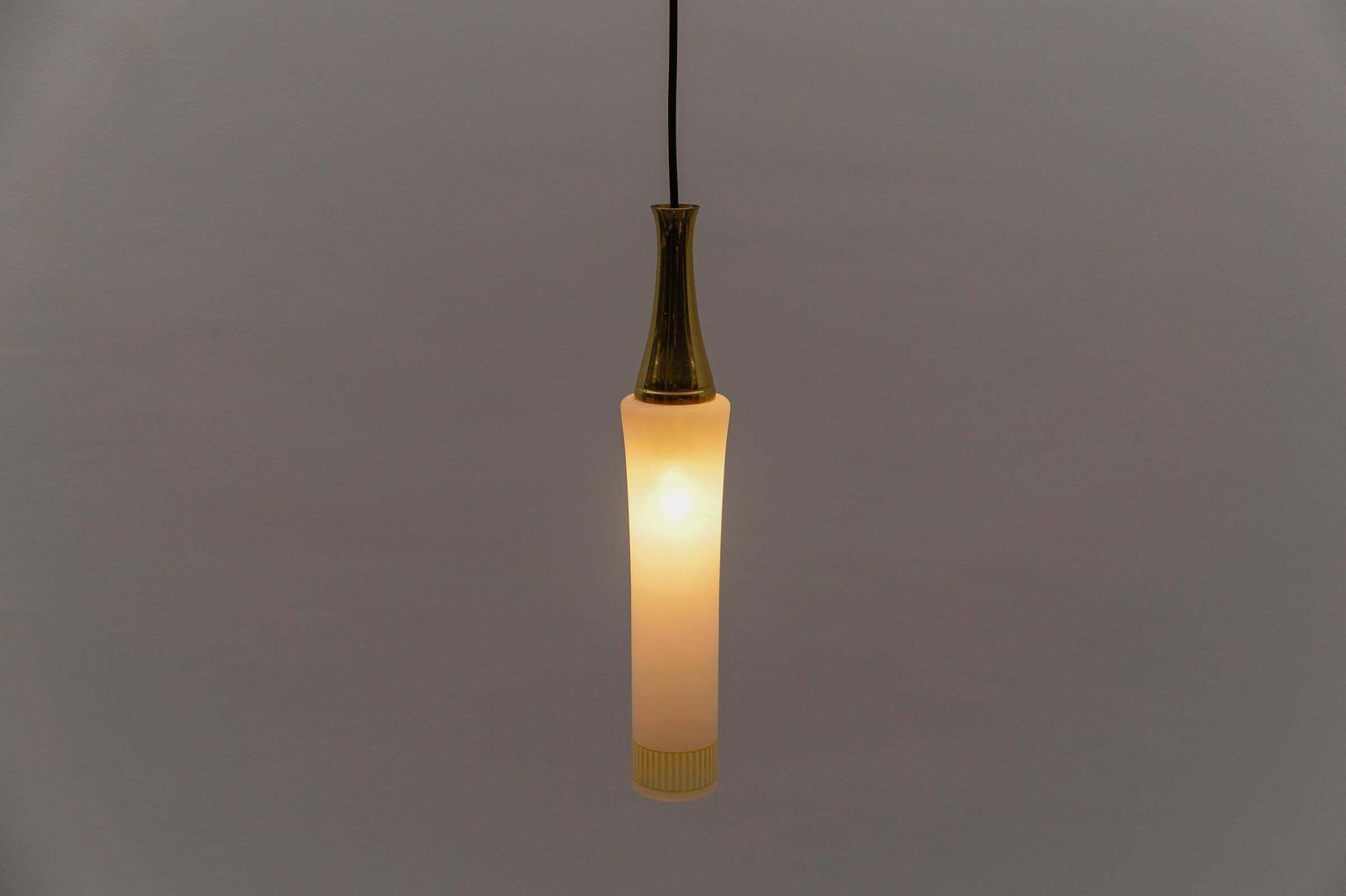 Lighting Lovely Cylindrical Glass Hanging Lamp With Brass, Mid Century Modern, Germany photo