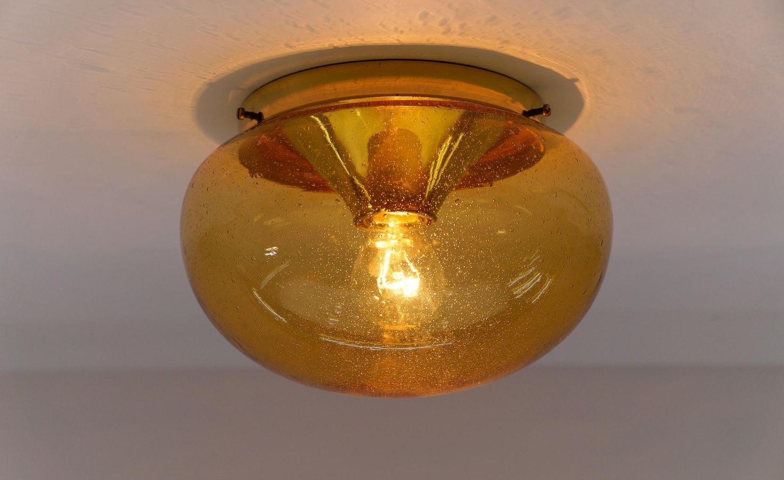 Pair Of Amber Gold With Air Bubble Inclus Wall Lamps / Flush Mount Lights, 1960s photo 1333.0