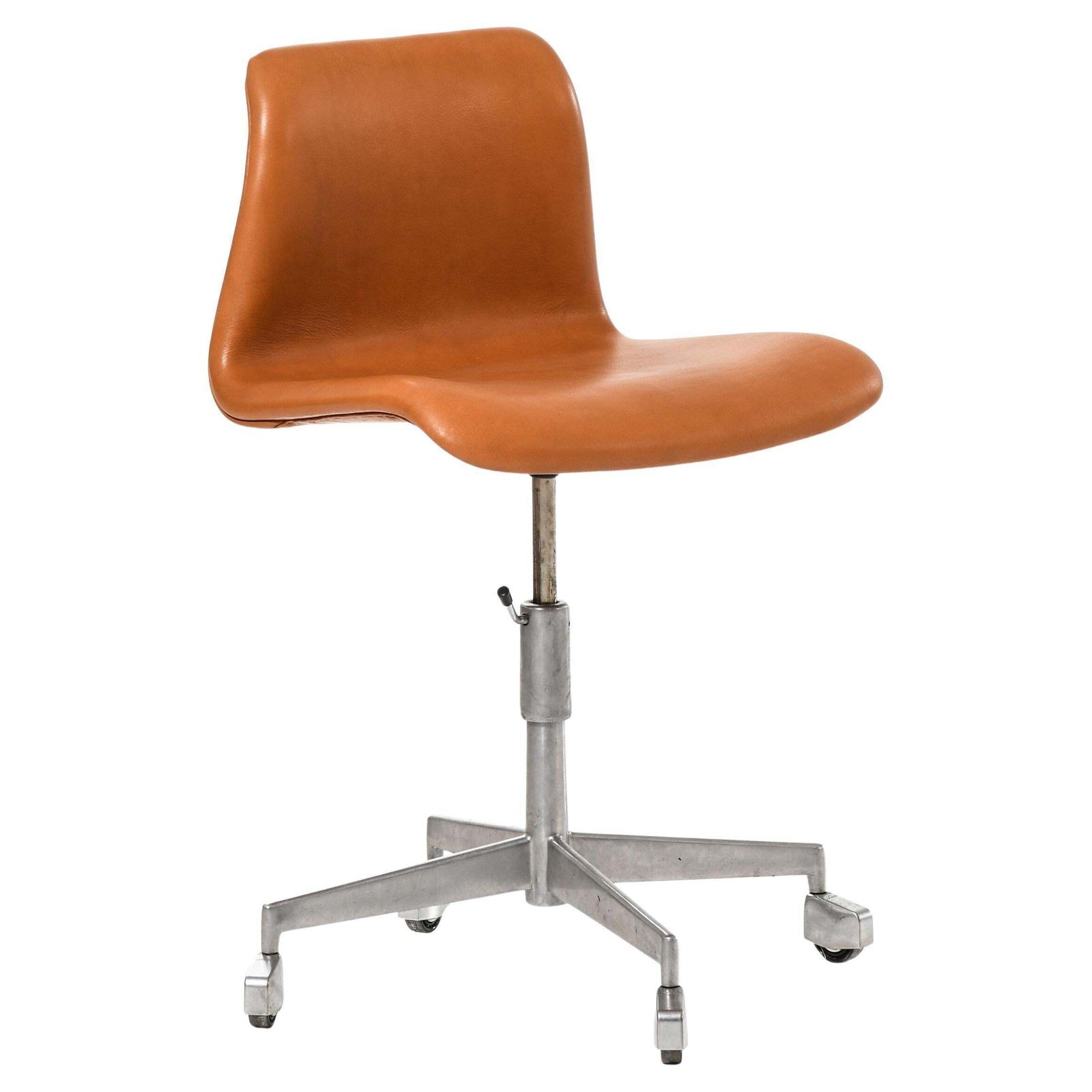 Height Adjustable Office Chair In Leather And Steel, 1960s