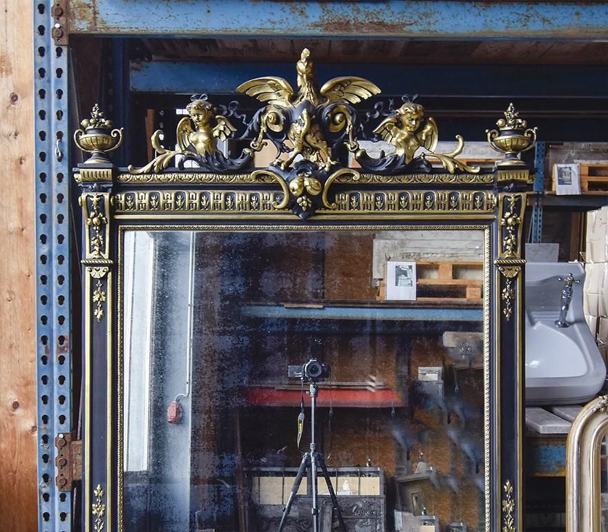 Antique Napoleon III Wall Mirror With Angels, Fair Condition, 1835 photo for sale