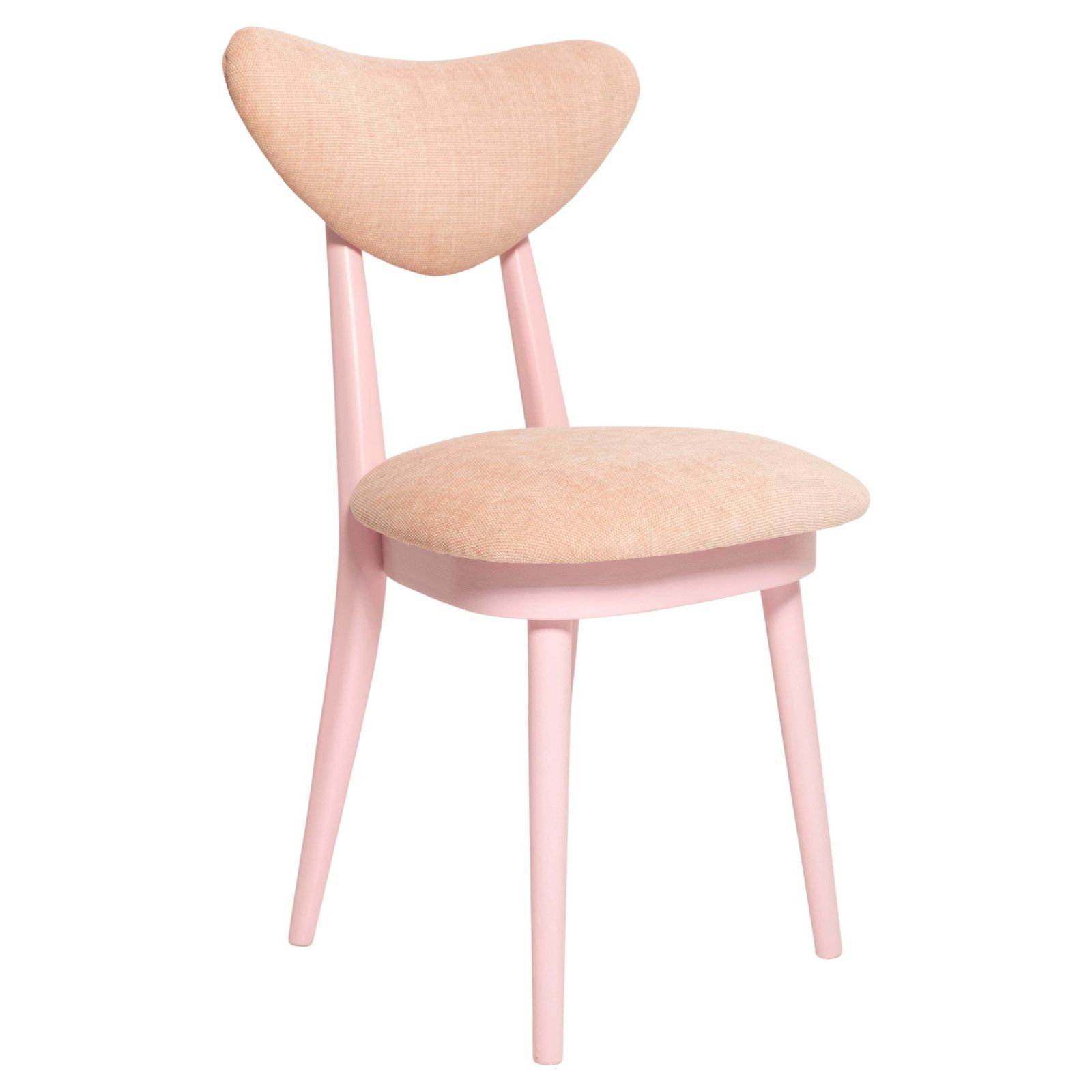 Mid Century Heart Chair, Light Pink Chenille Fabric, Pink Wood, Europe, 1960s