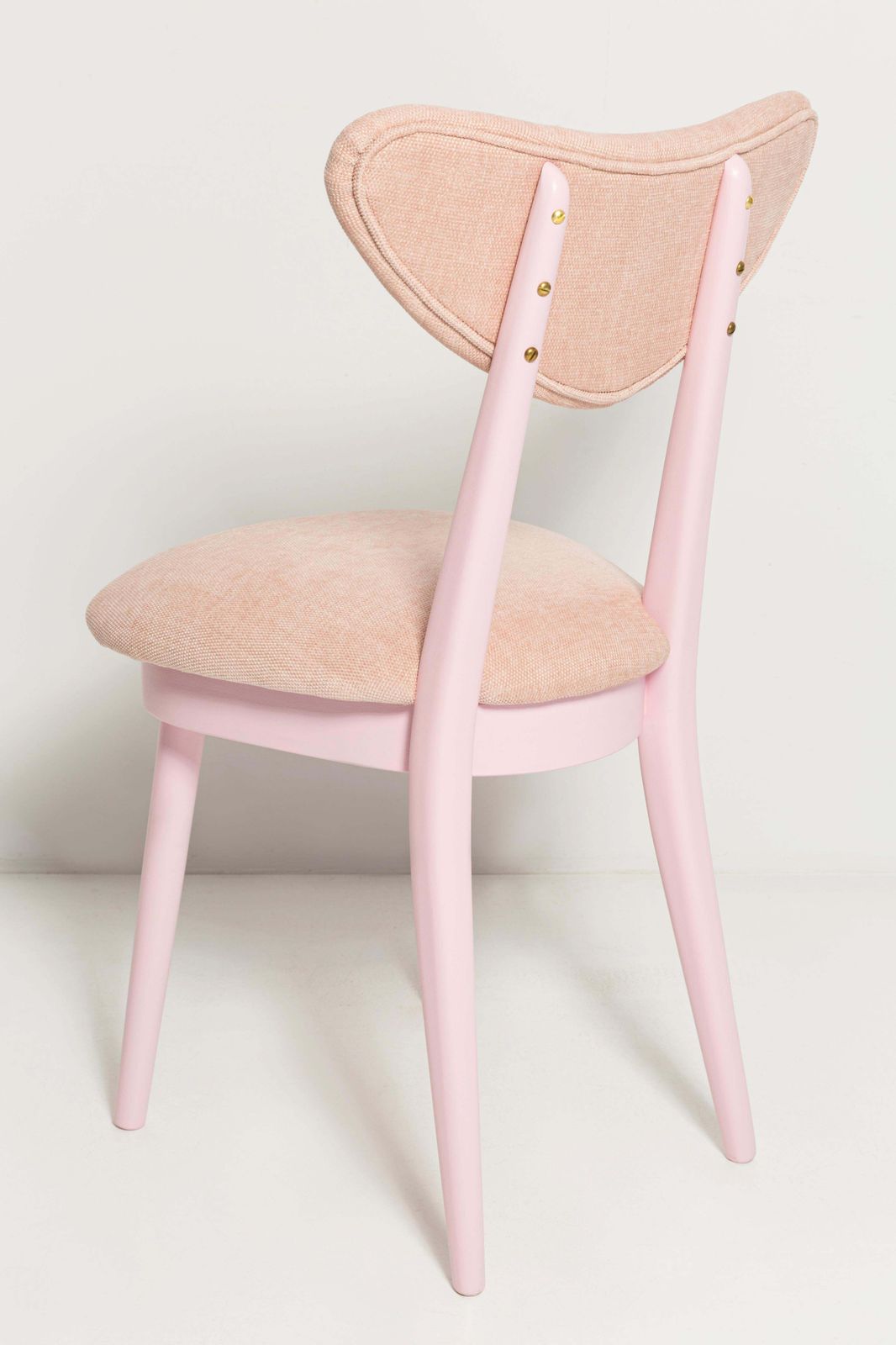 Mid Century Heart Chair, Light Pink Chenille Fabric, Pink Wood, Europe, 1960s photo vintage