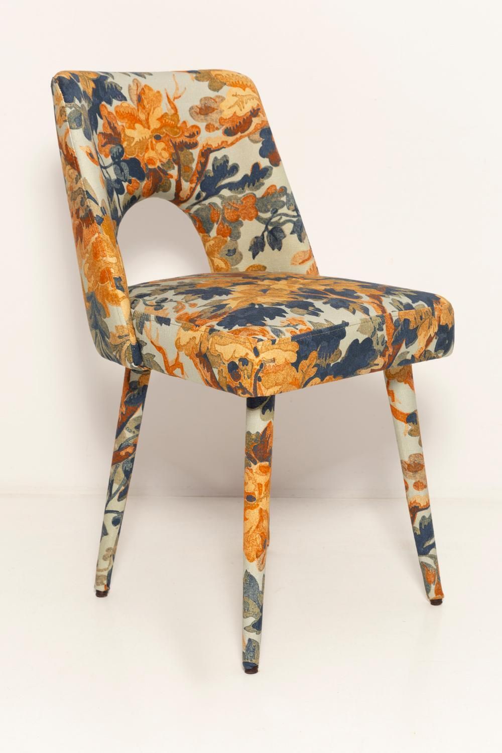 Set Of Eight Mid Century Shell Mixed Chairs, Fabrics By Pierre Frey, 1960s photo vinterior
