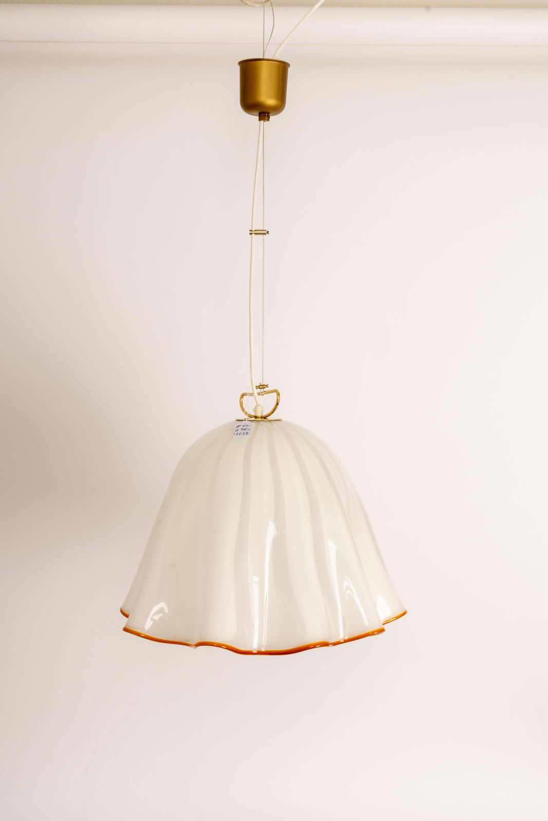 photo vintage Large White Glass Pendant Light By Kalmar Fazzoletto, Austria, 1970s
