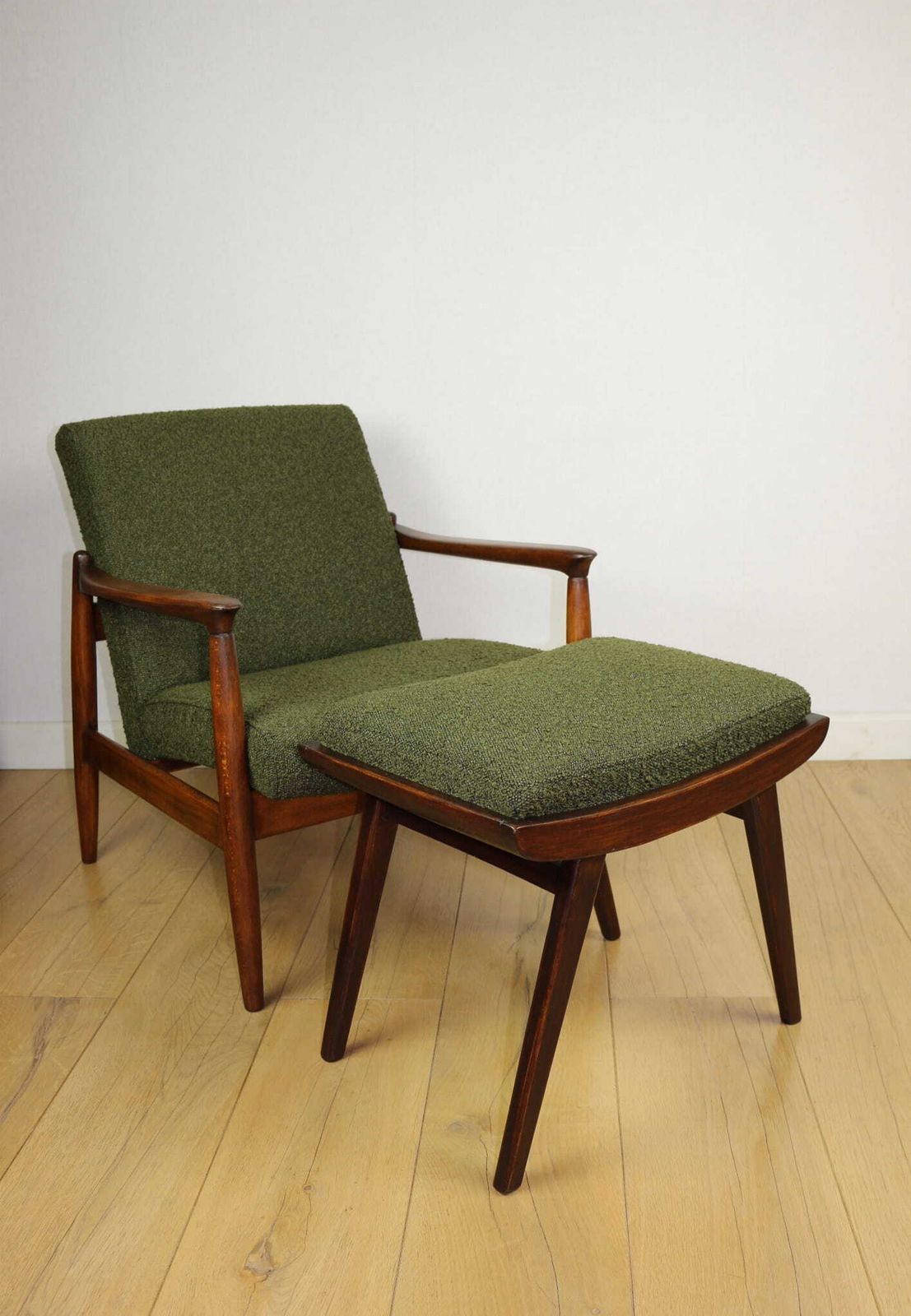 Gfm 64 Armchair, Designed By Edmund Homa, 1960s, Olive Green Bouclé   2 Pieces Available photo for sale