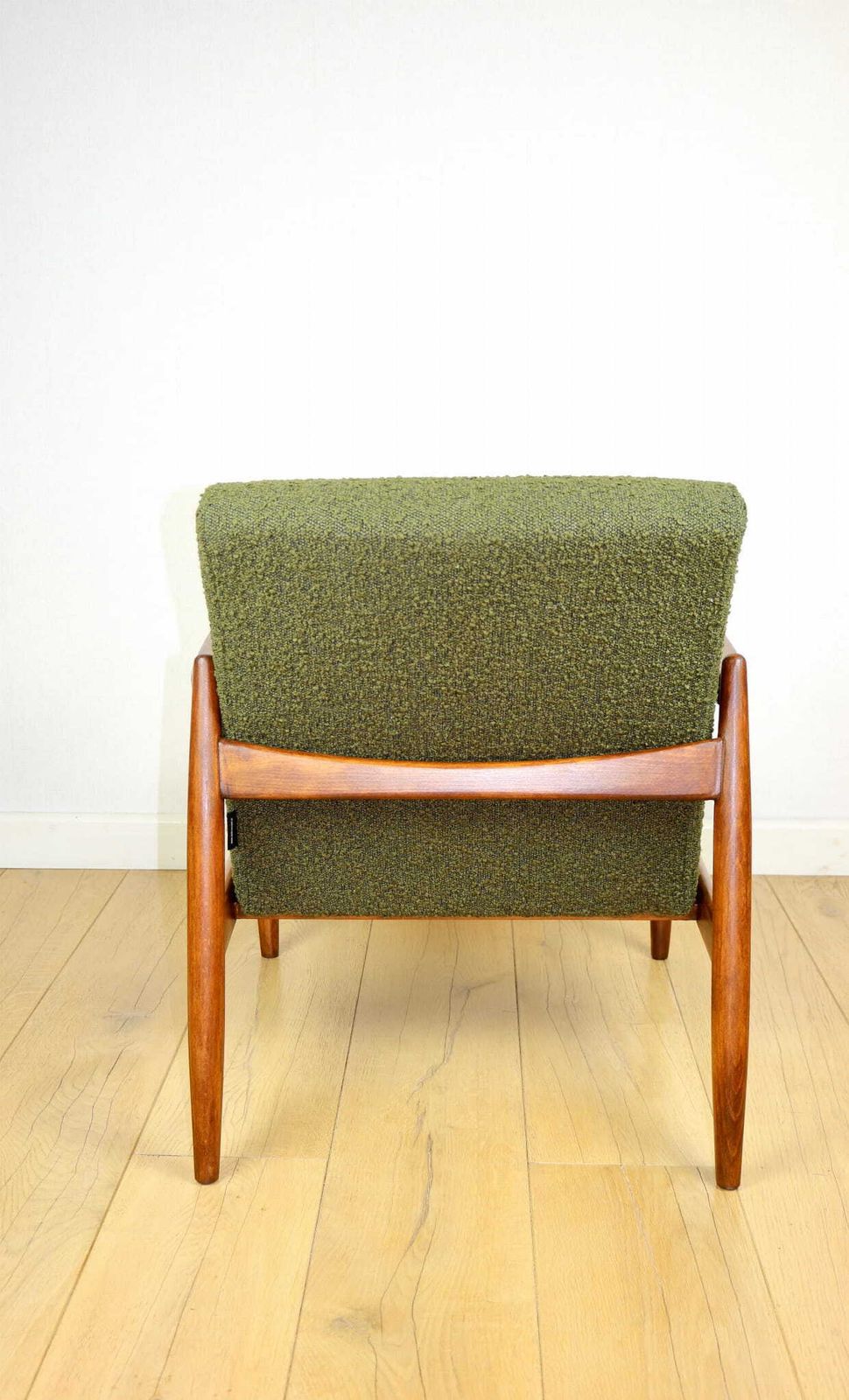 photo for sale Gfm 64 Armchair, Designed By Edmund Homa, 1960s, Olive Green Bouclé   2 Pieces Available