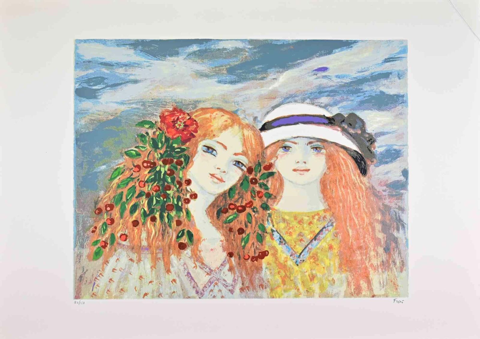 Felicita Fraitwo Girls   Lithograph By Felicita Frai   1980s1980s