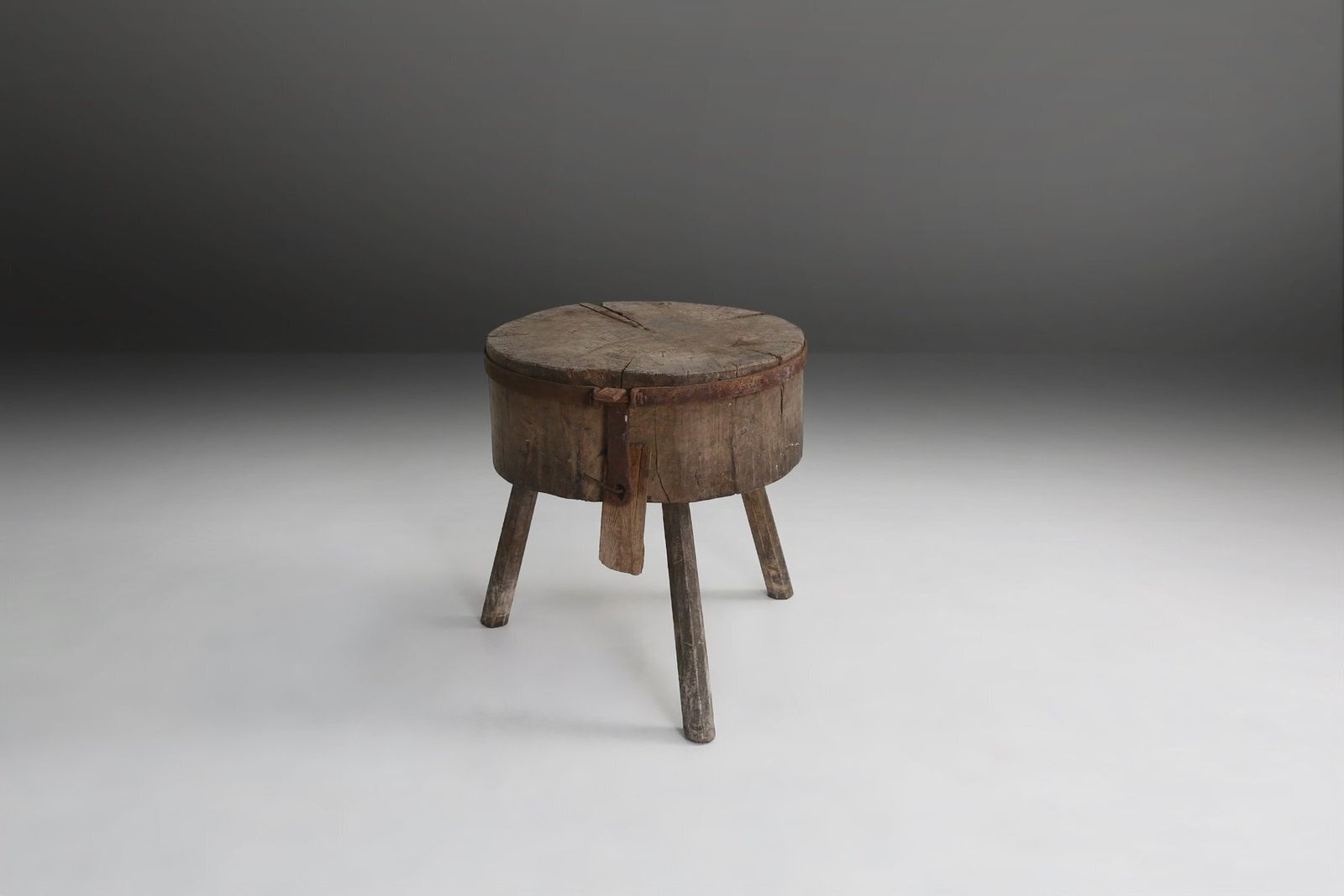 Large Rustic French Chopping Block Table, France, 1920s