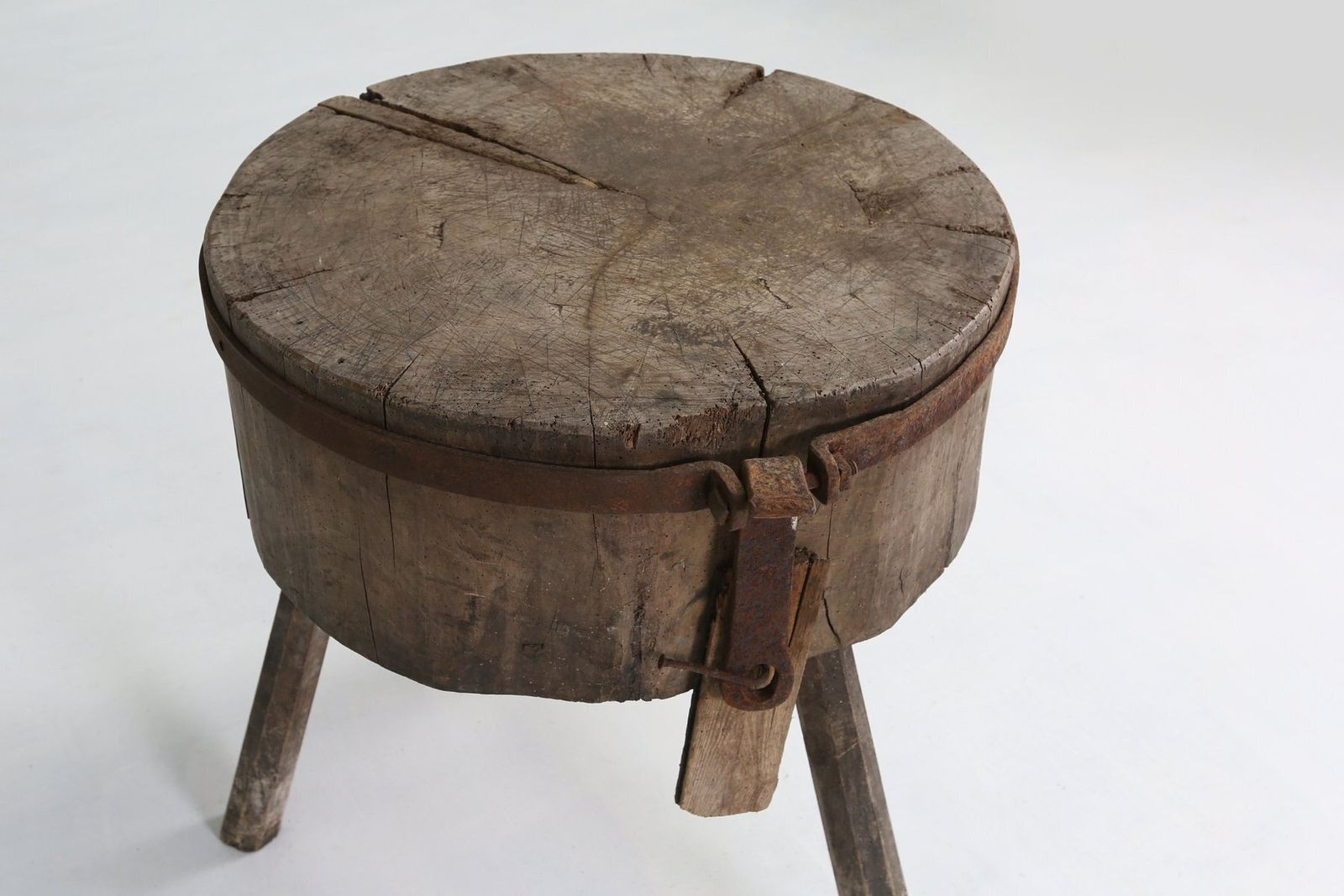 Large Rustic French Chopping Block Table, France, 1920s photo for sale