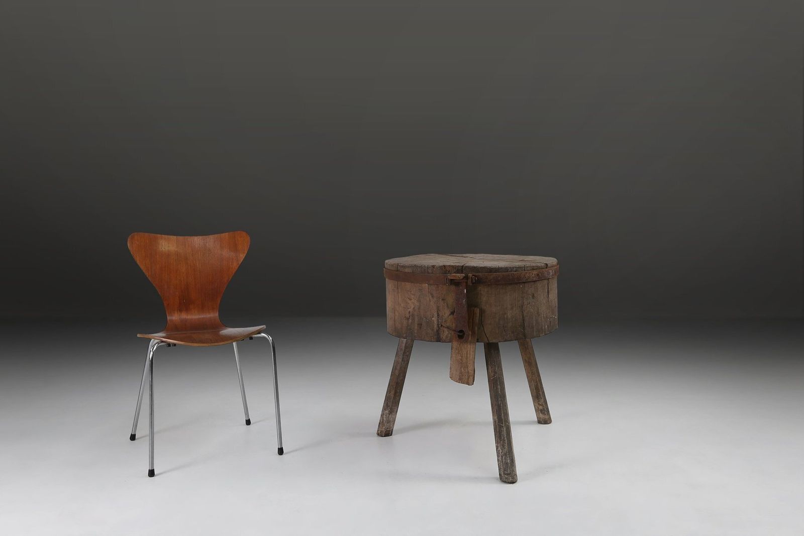 Large Rustic French Chopping Block Table, France, 1920s photo 1569.0