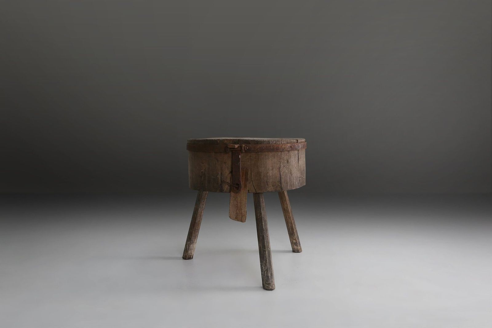 Large Rustic French Chopping Block Table, France, 1920s photo vintage