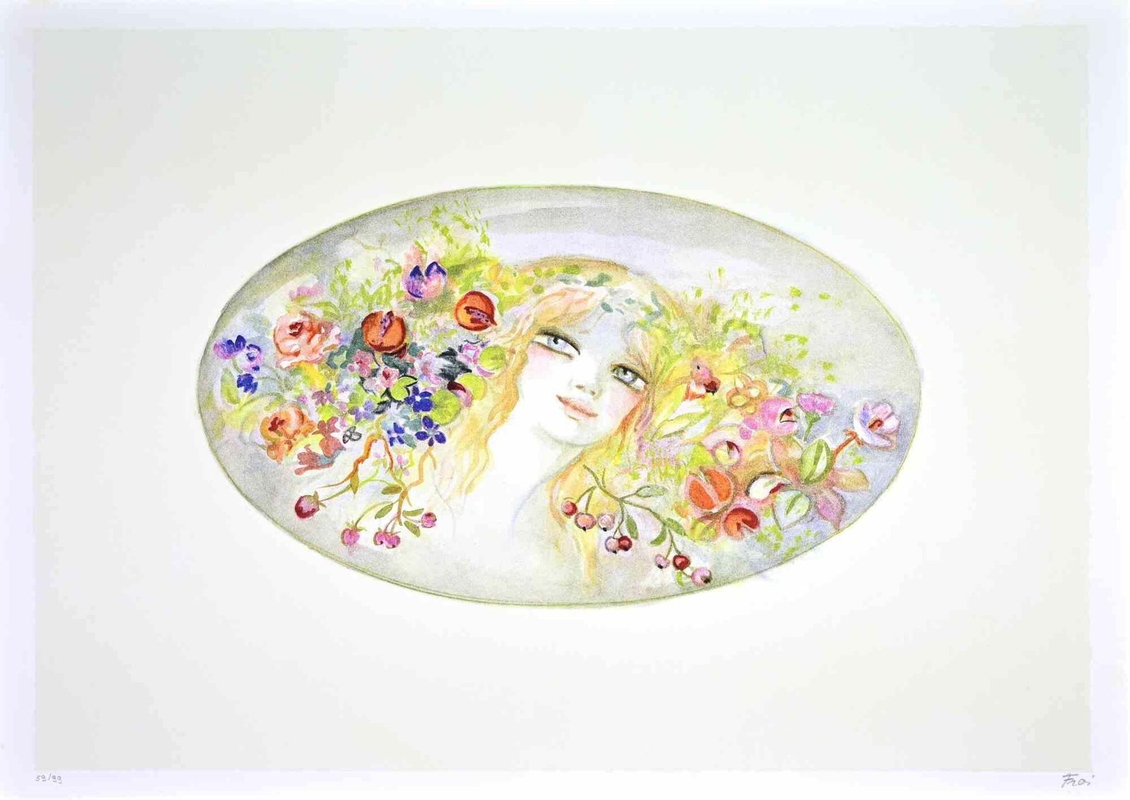 Felicita Fraiportrait With A Garland Of Flowers   Lithograph By Felicita Frai   1980s1980s