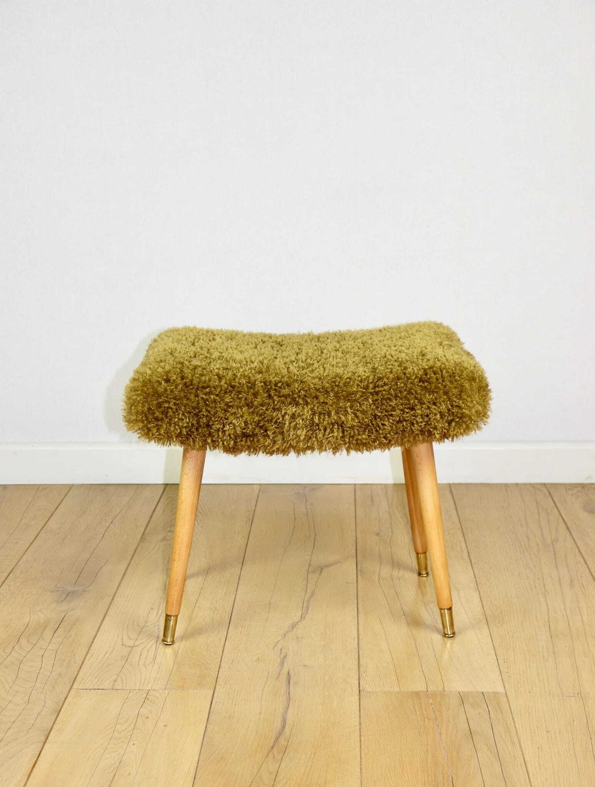 Edmund Homa Stool, High Seat, Khaki / Olive Pile   Gilded Beech Legs photo 323.0