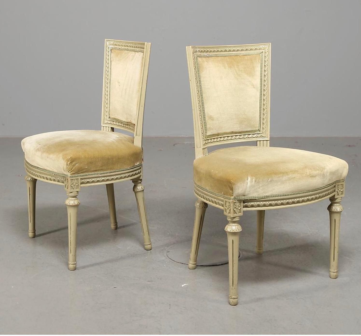 Swedish Gustavian Square Back Dining Chairs Grey Green Set Of Six, 20th Century photo furniture